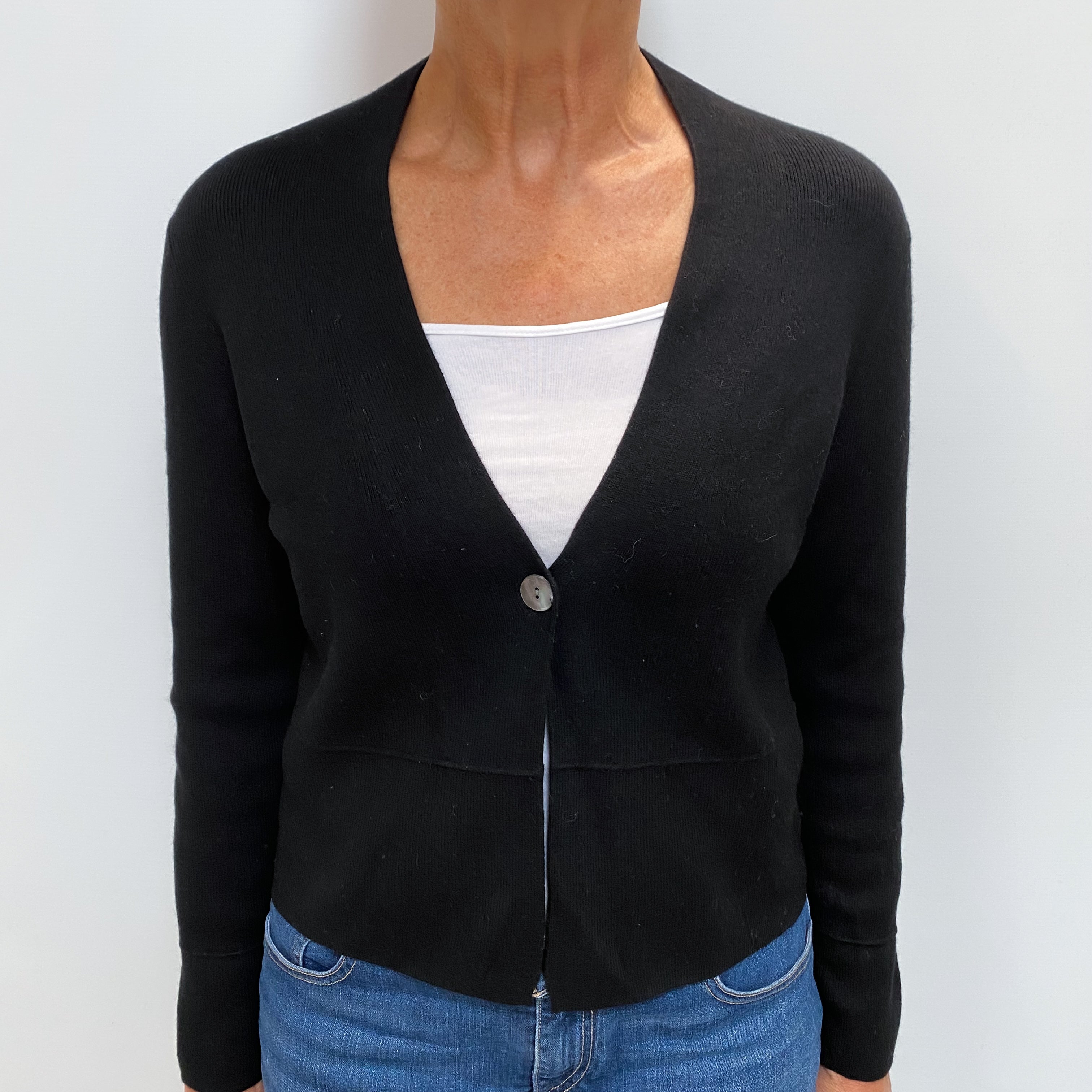 Black Cashmere V Neck Cardigan Medium Petite