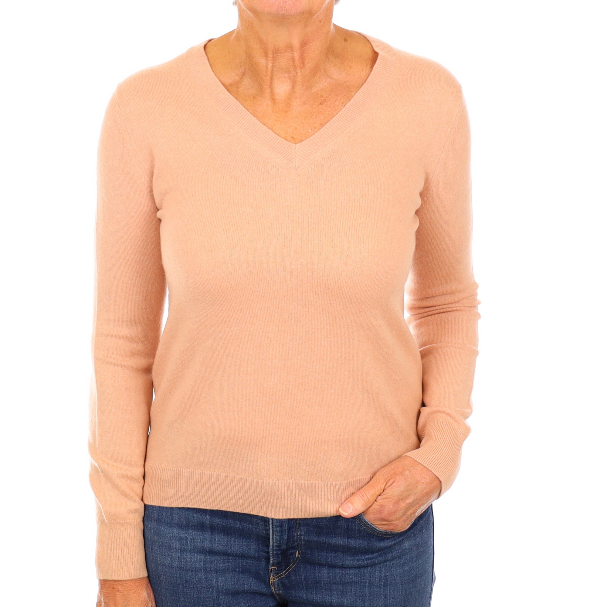 Nude Pink Cashmere V Neck Jumper Medium
