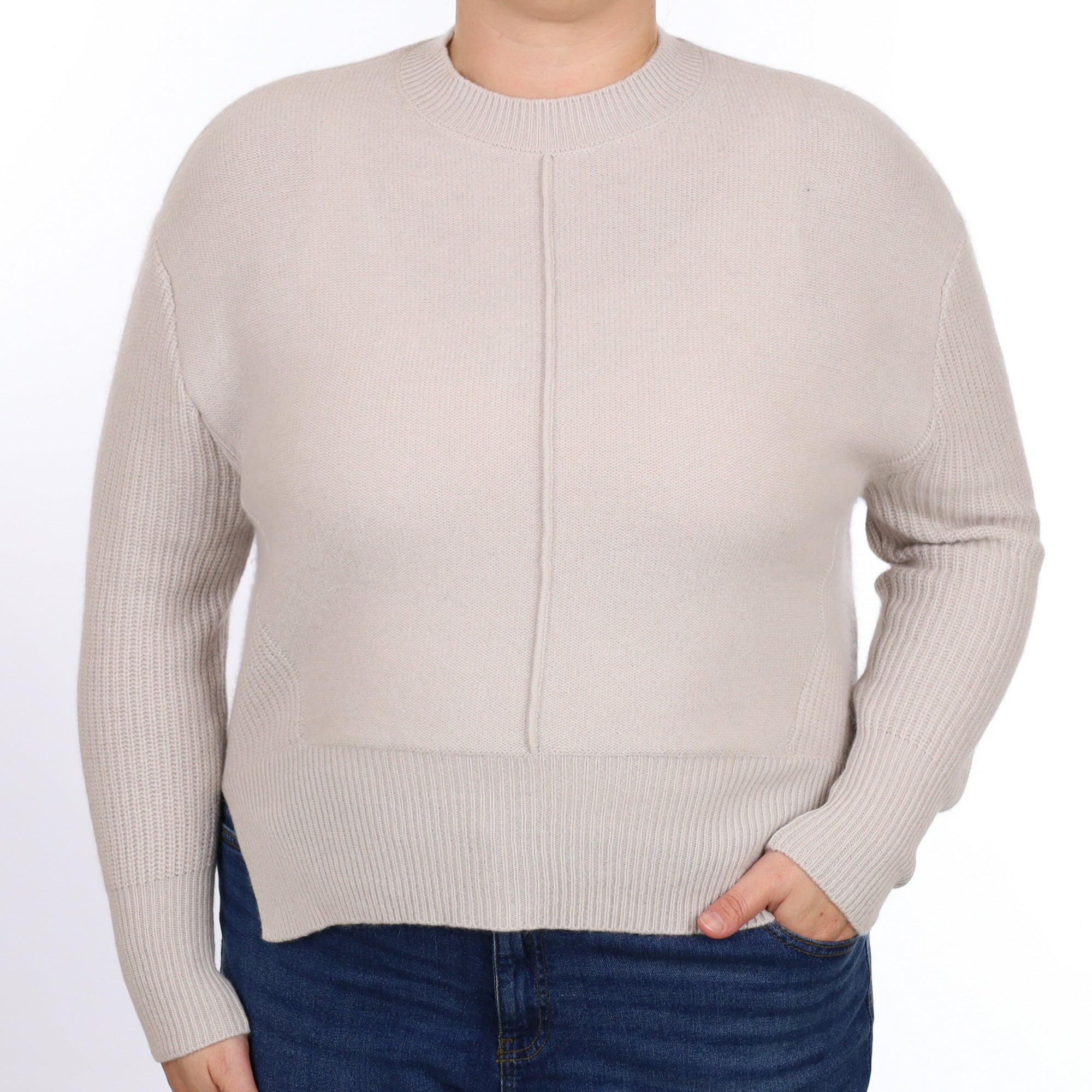 Oyster Grey Cashmere Crew Neck Jumper Large