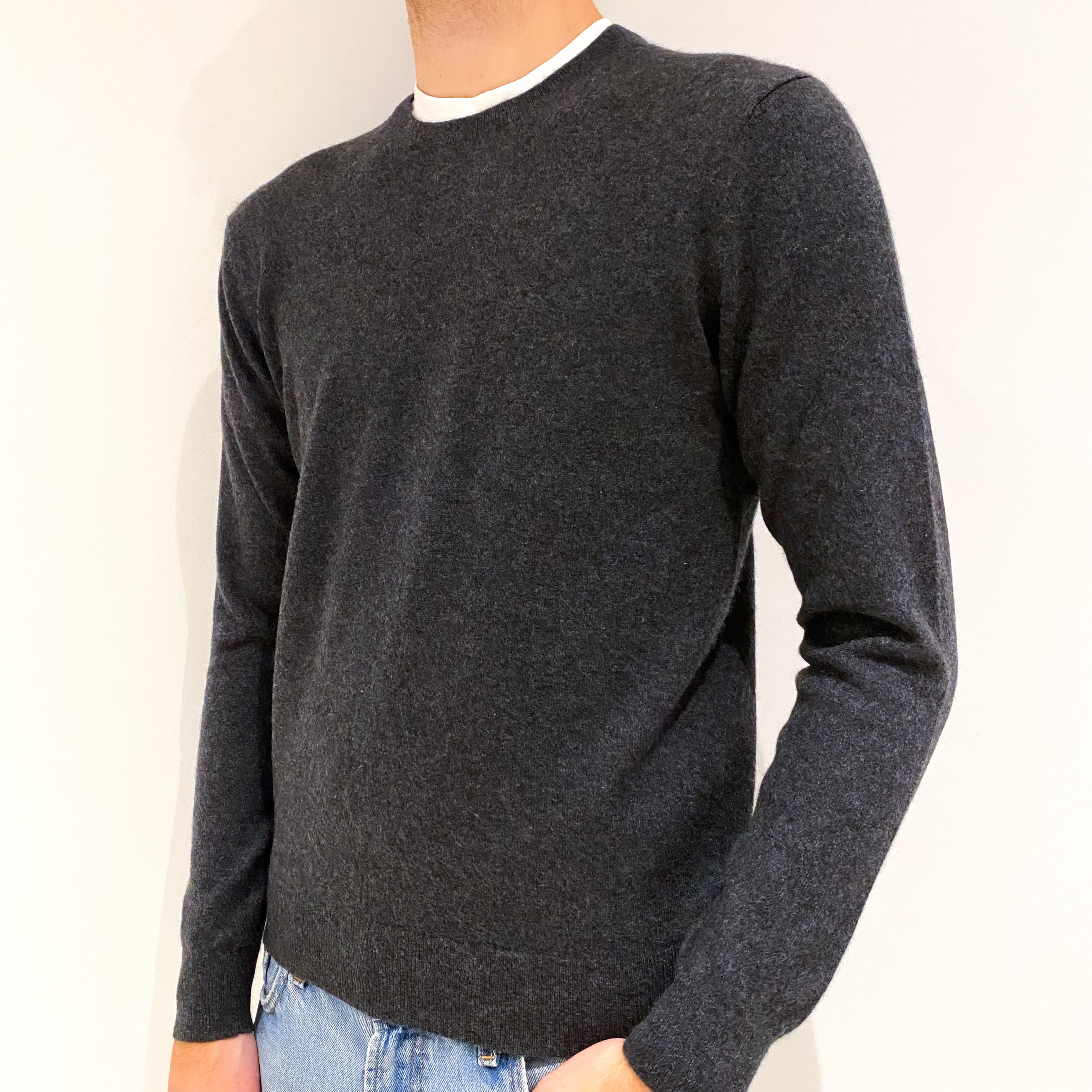 Men's Charcoal Grey Cashmere Crew Neck Jumper Medium