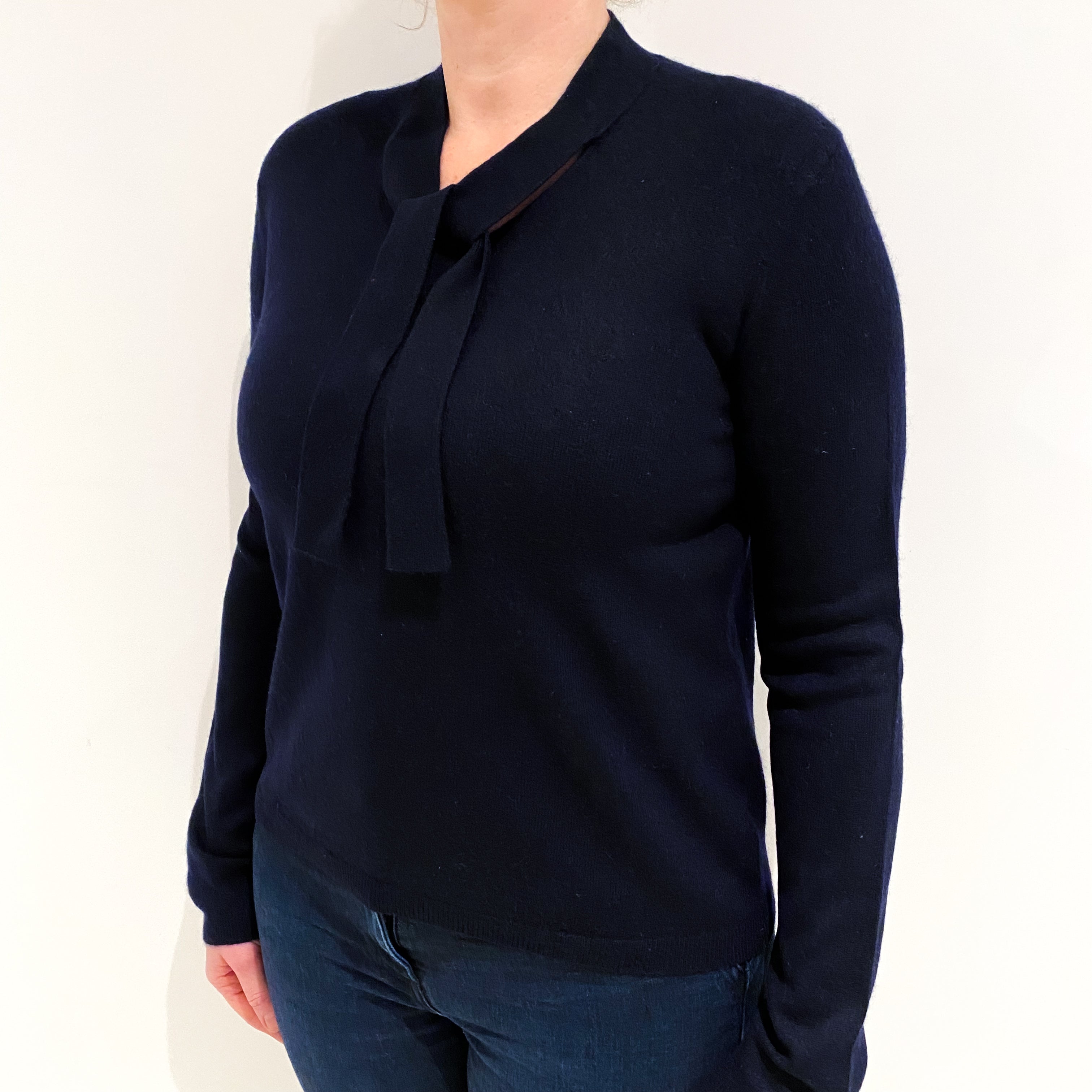 Dark Navy Cashmere V Neck Jumper Large