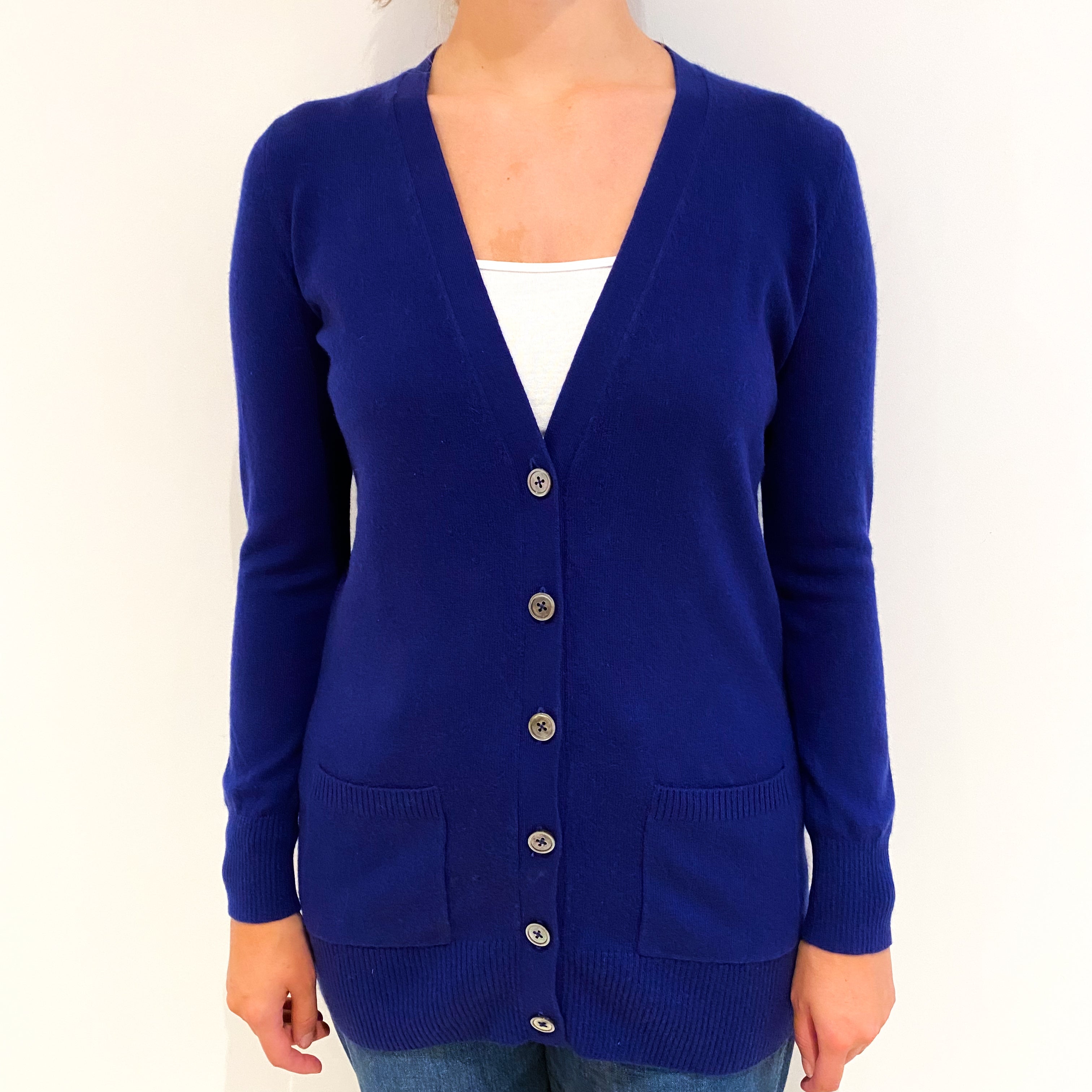 Indigo Blue Cashmere Boyfriend Style Cardigan Small