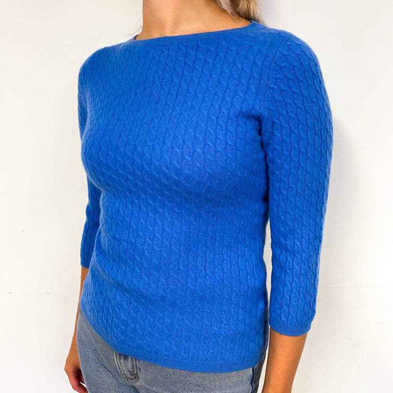 Air Force Cable Knit Blue Cashmere Crew Neck Jumper Small