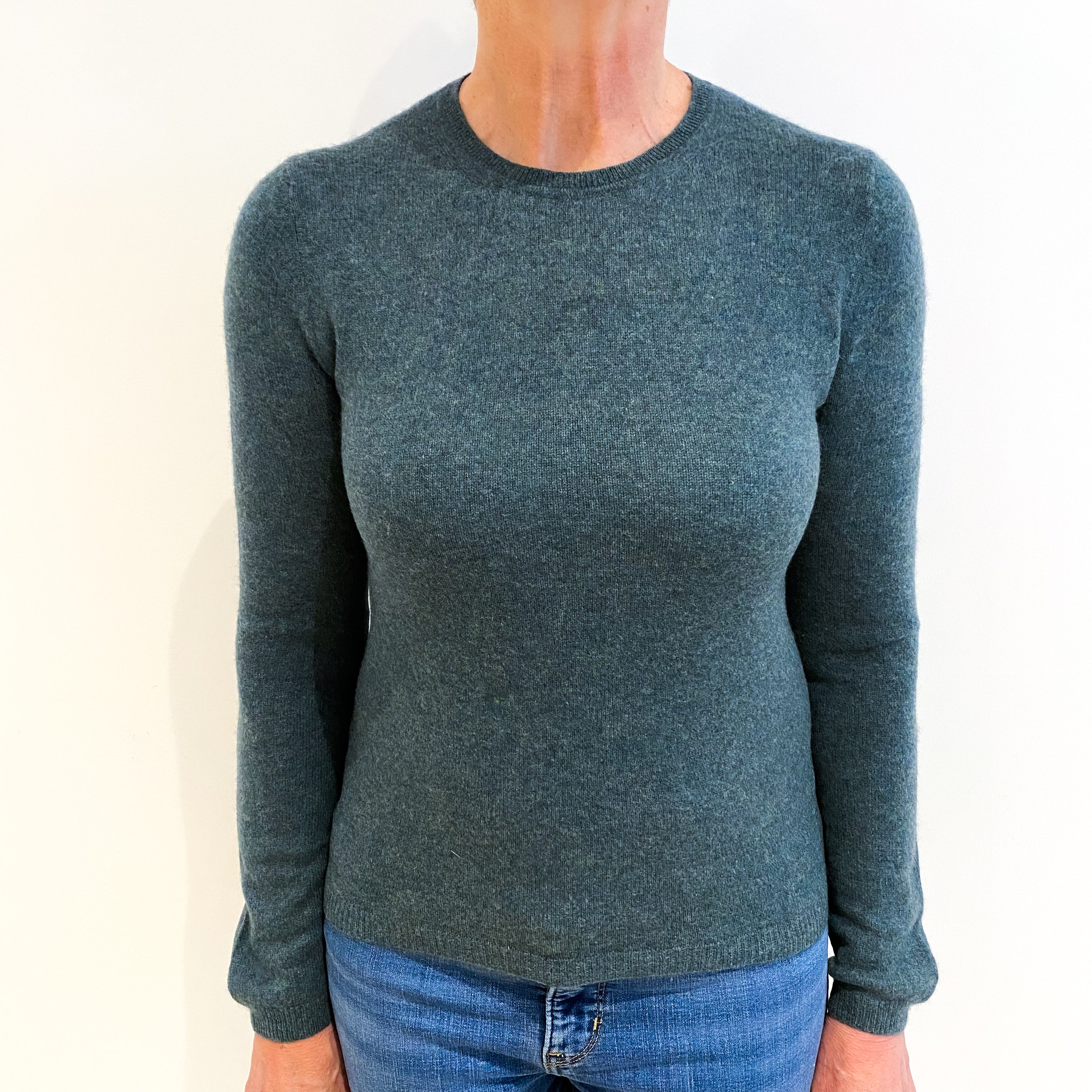 Spruce Green Cashmere Crew Neck Jumper Medium