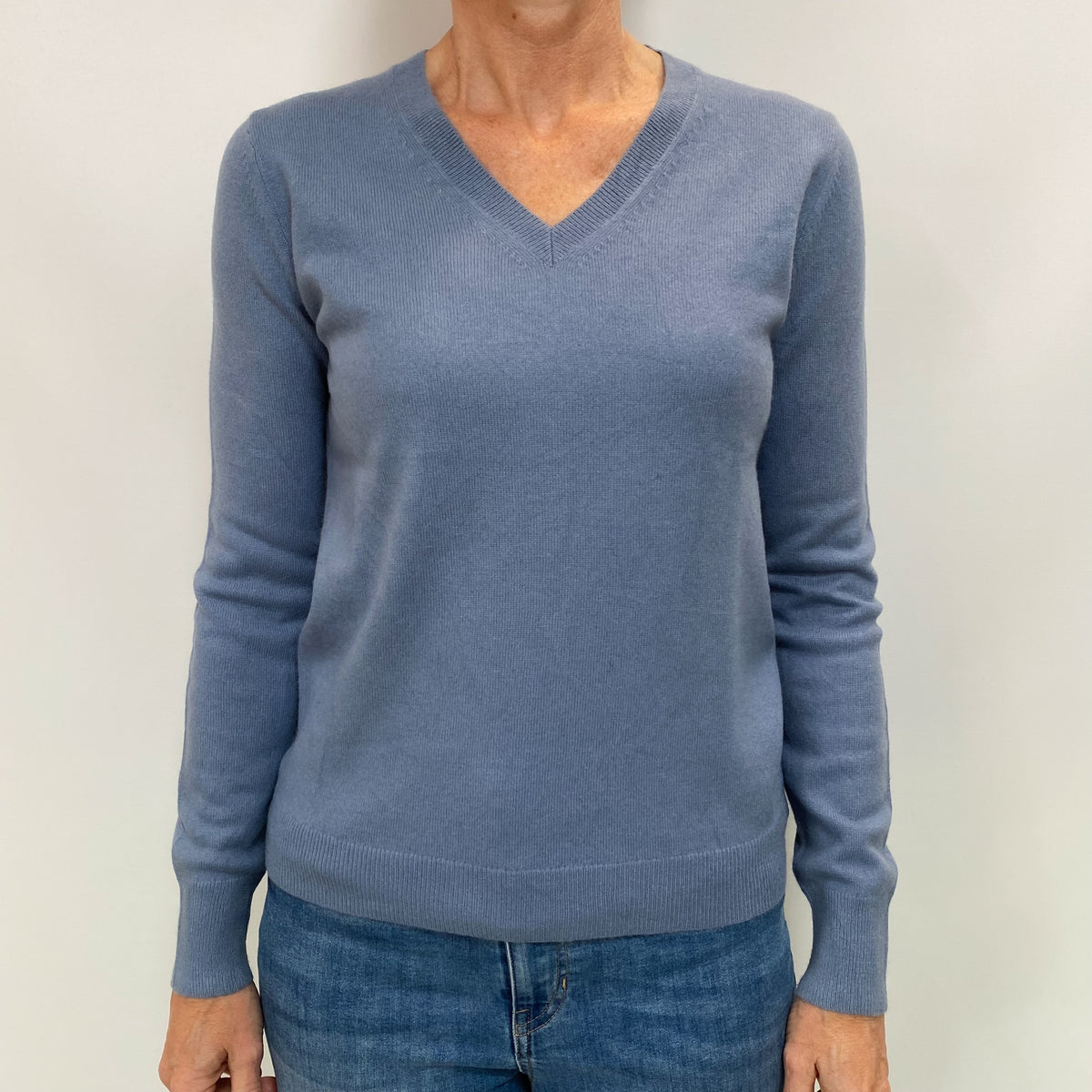 Denim Blue Cashmere V Neck Jumper Small