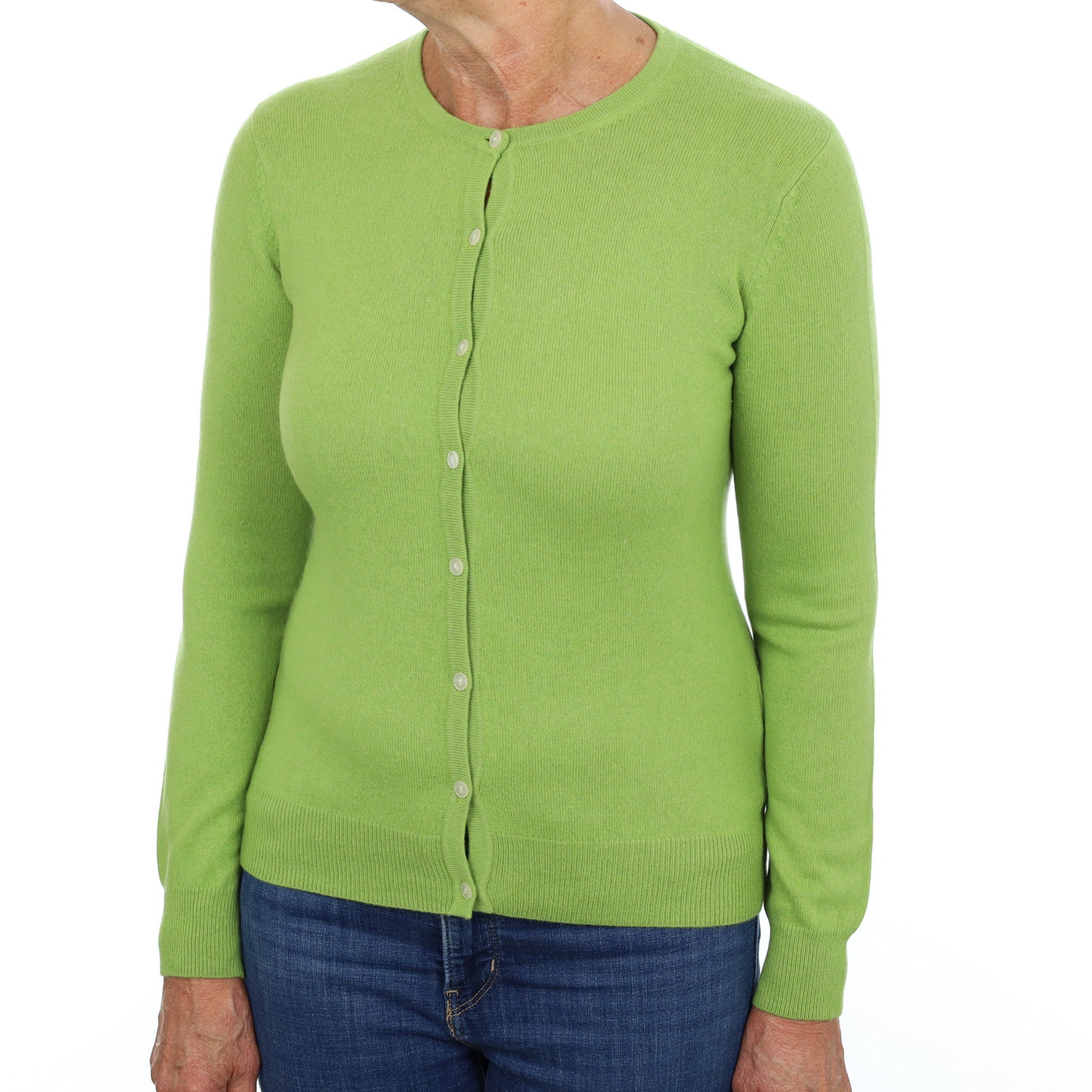 Pear Green Cashmere Crew Neck Cardigan Medium