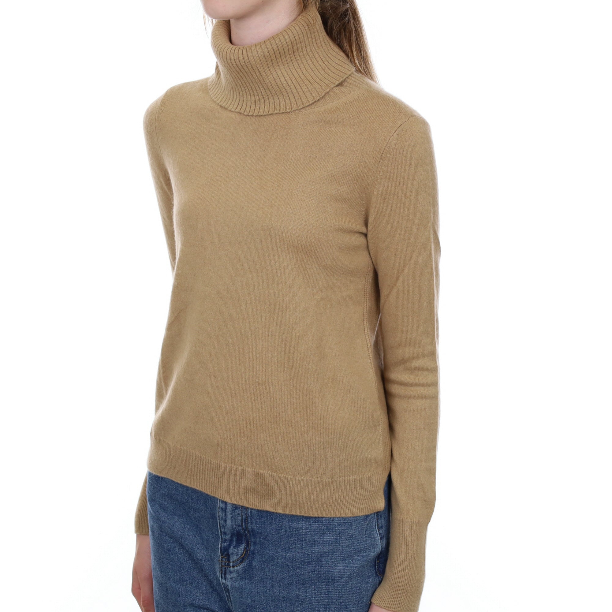 Camel Brown Cashmere Polo Neck Jumper Extra Small