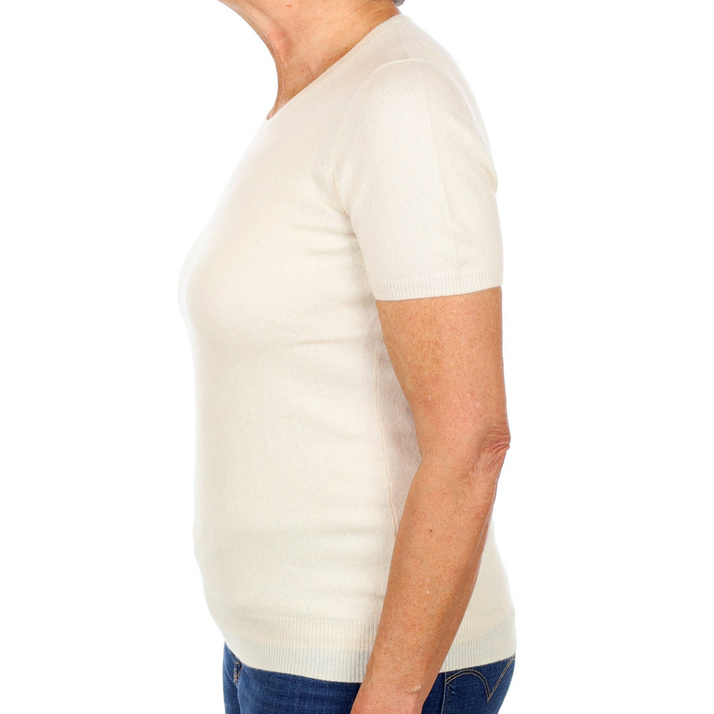 Vanilla Cream Cashmere Crew Neck Short Sleeved Jumper Medium