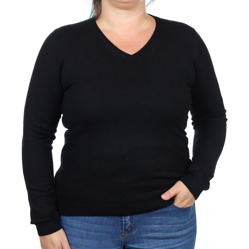 Black Cashmere V Neck Jumper Large