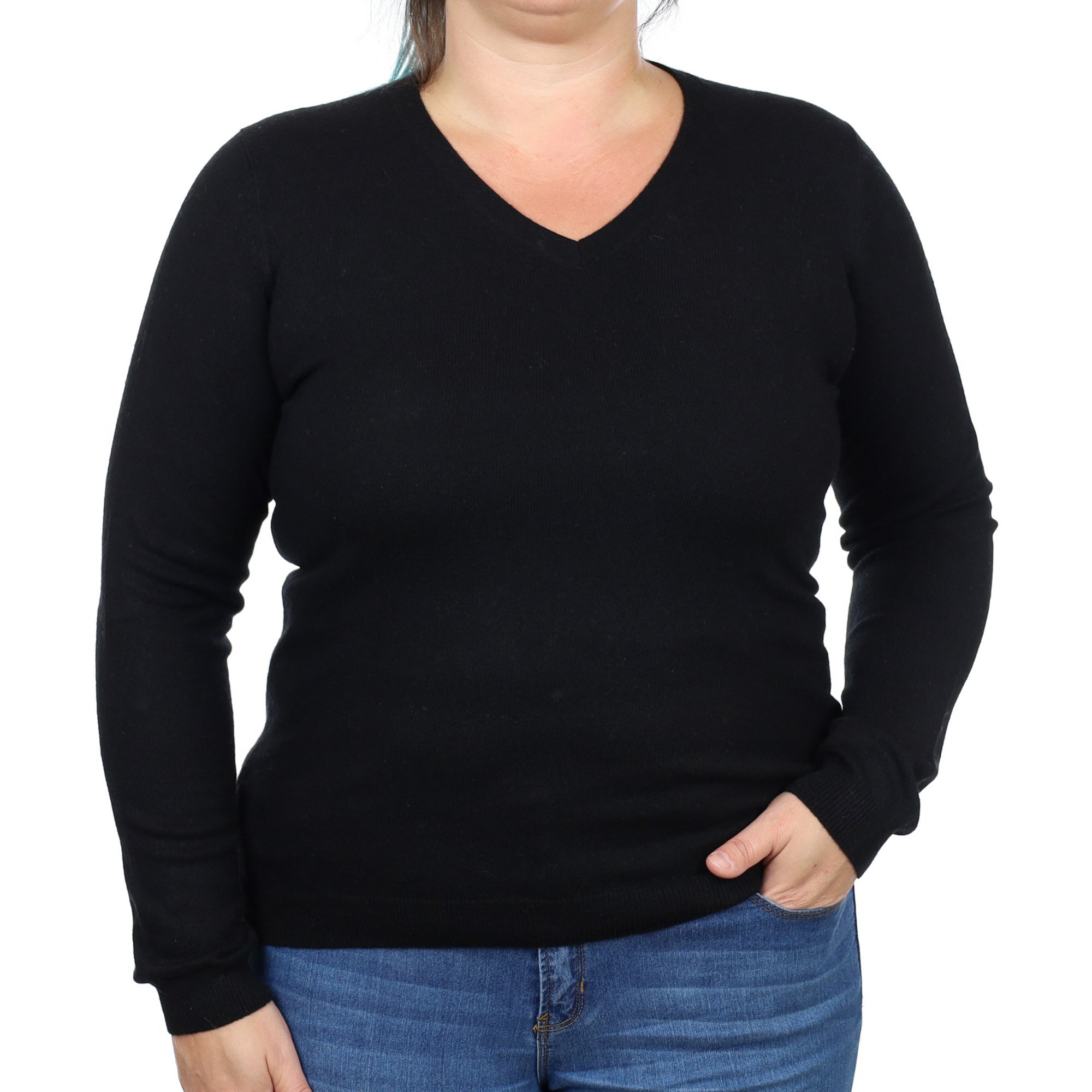 Black Cashmere V Neck Jumper Large