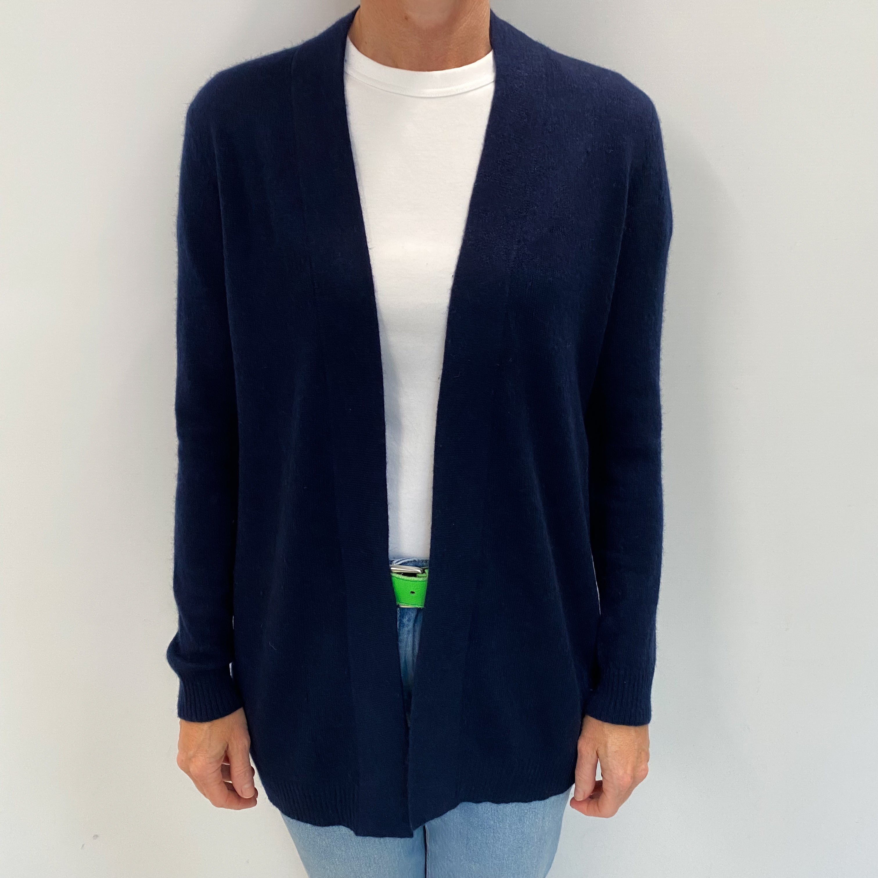 Navy Blue Cashmere Edge To Edge Cardigan Small