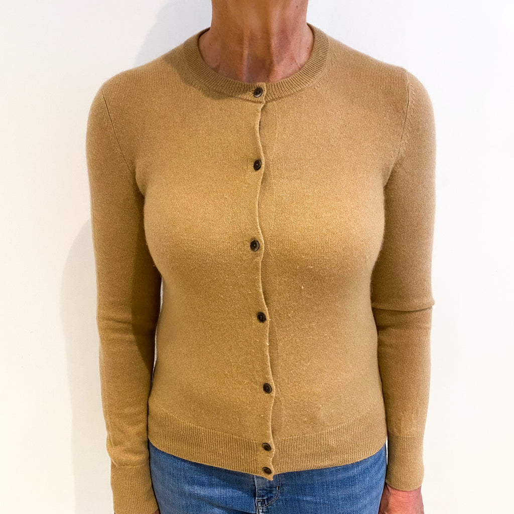 Camel Brown Cashmere Crew Neck Cardigan Medium