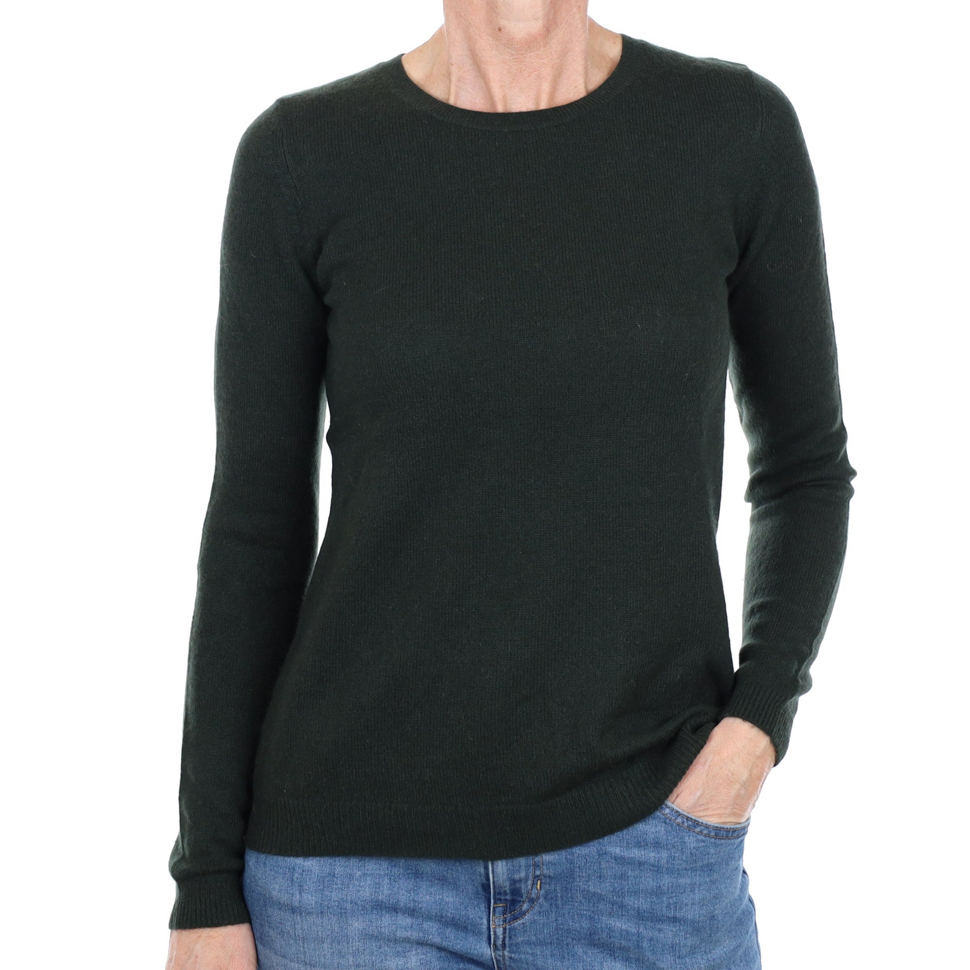 Dark Khaki Green Cashmere Crew Neck Jumper Small
