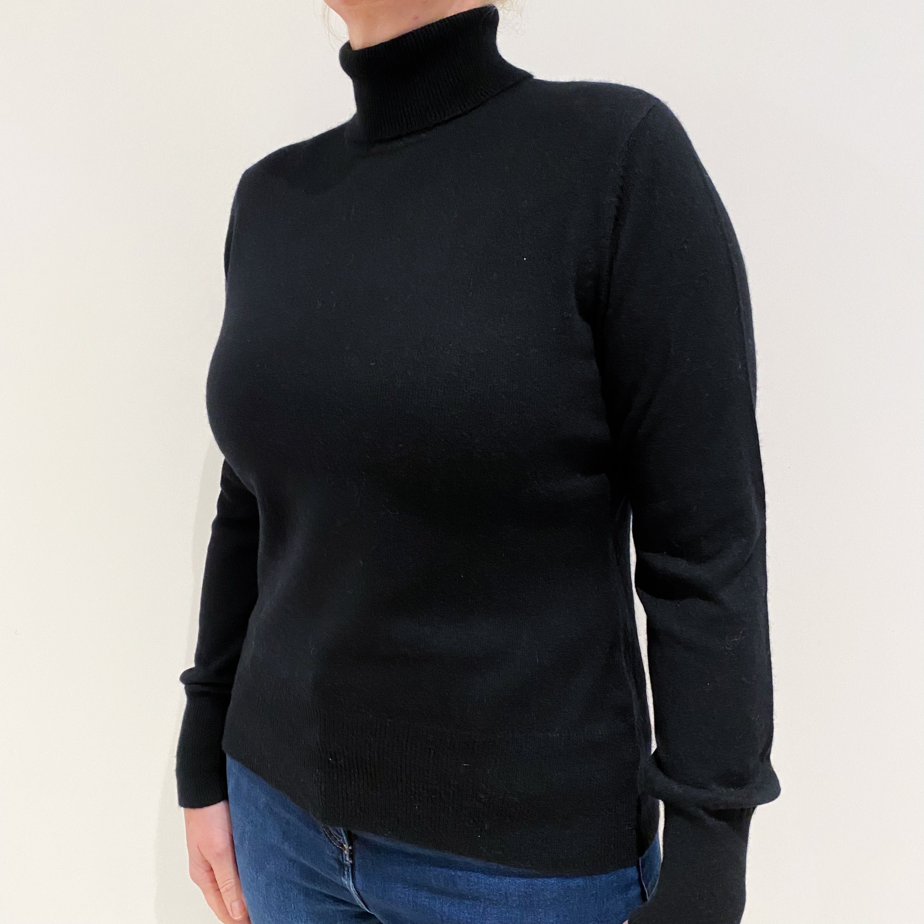 Black Cashmere Polo Neck Jumper Large