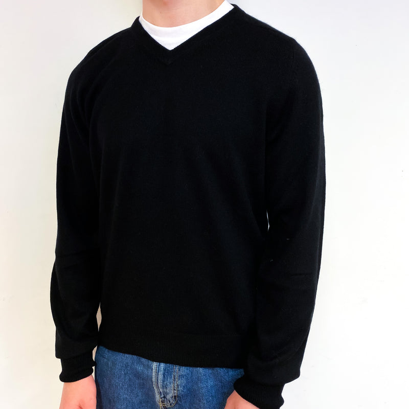 Men s Black Cashmere V Neck Jumper Small NEARLY NEW CASHMERE CO