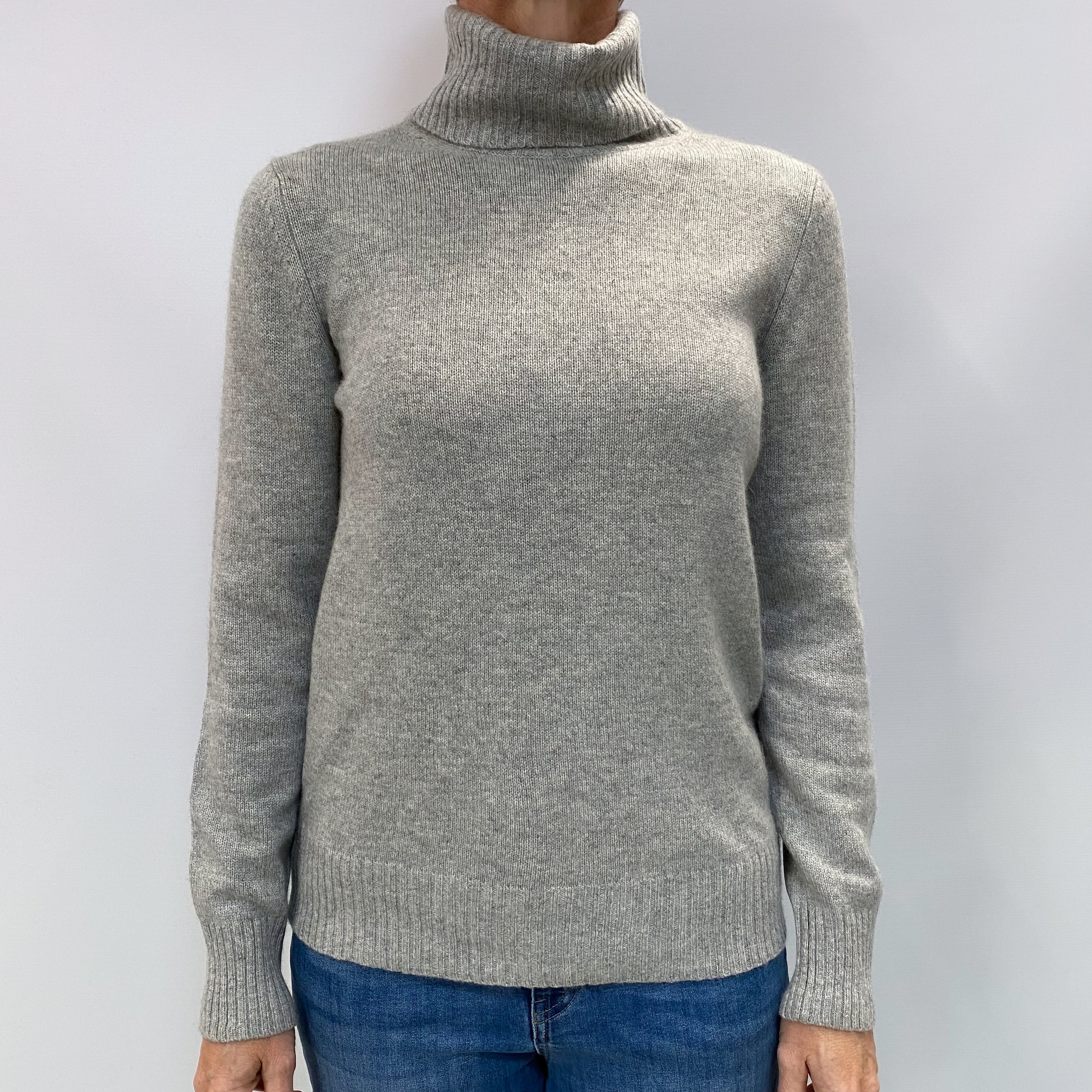 Smoke Grey Cashmere Polo Neck Jumper Small