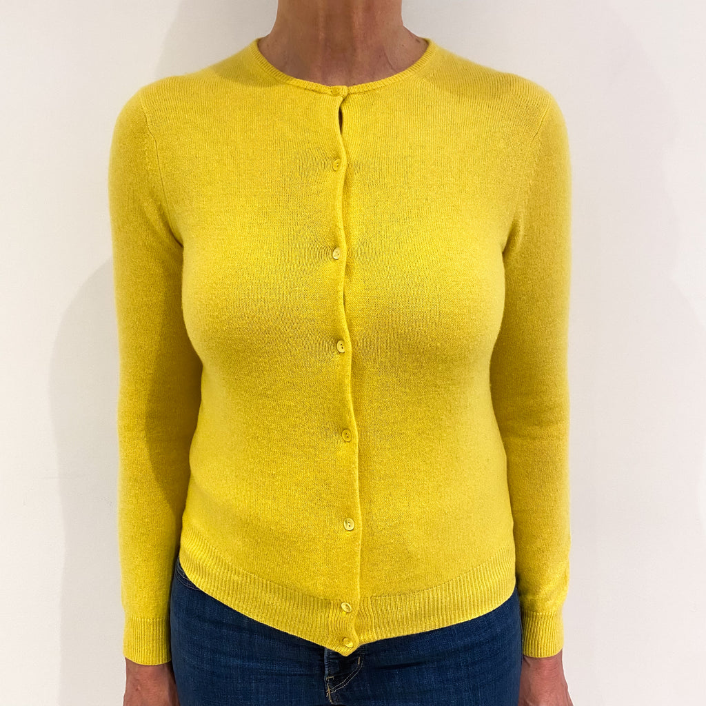 Sunshine Yellow Cashmere Crew Neck Cardigan Medium