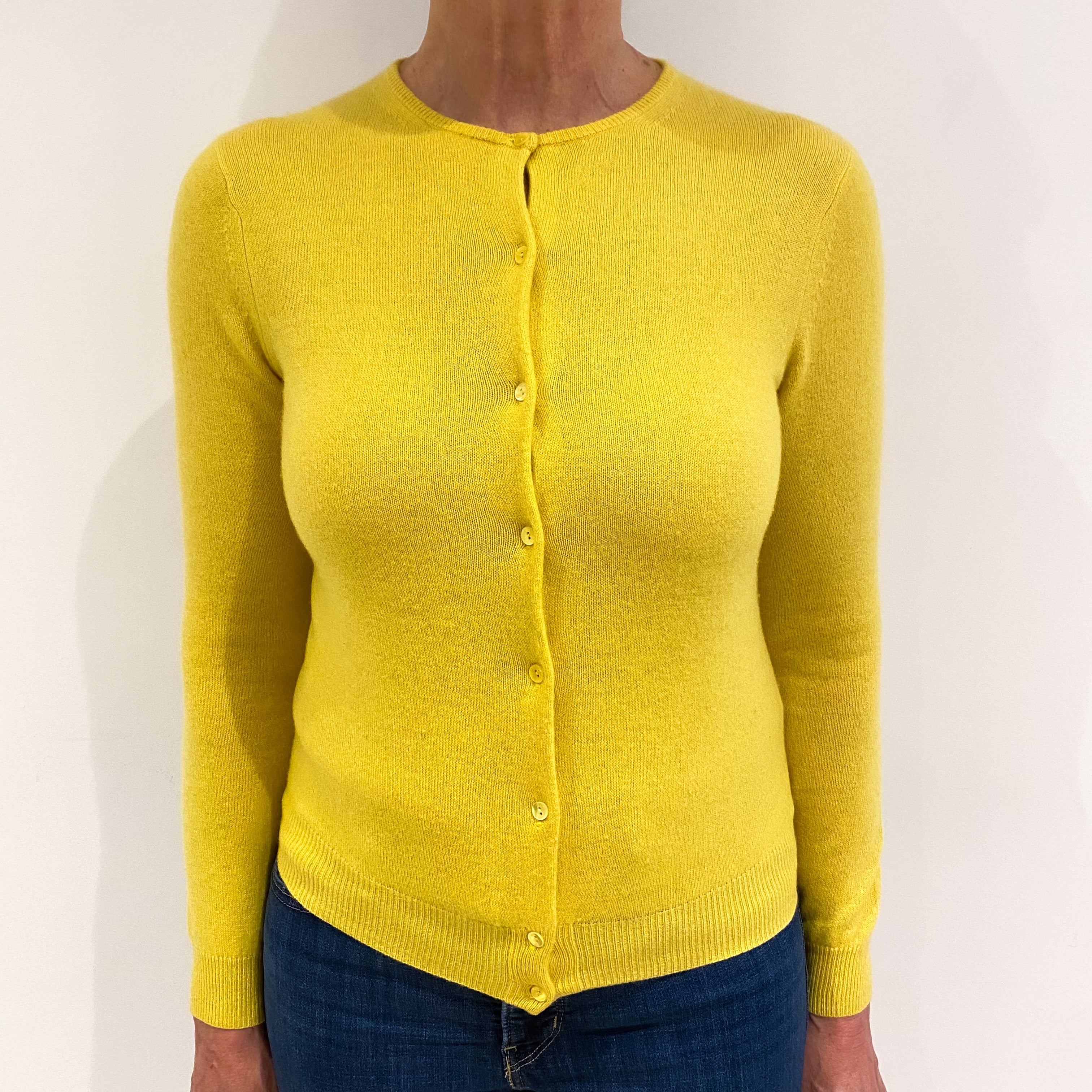 Sunshine Yellow Cashmere Crew Neck Cardigan Medium