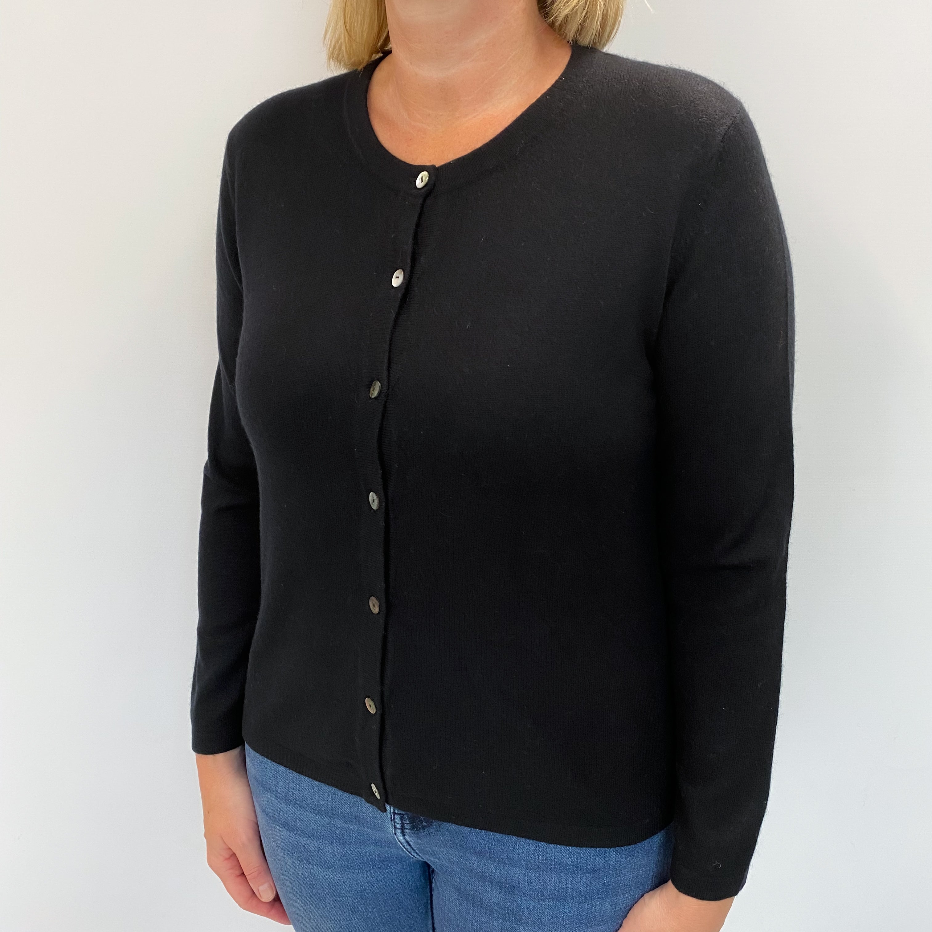 Black Cashmere Crew Neck Cardigan Large