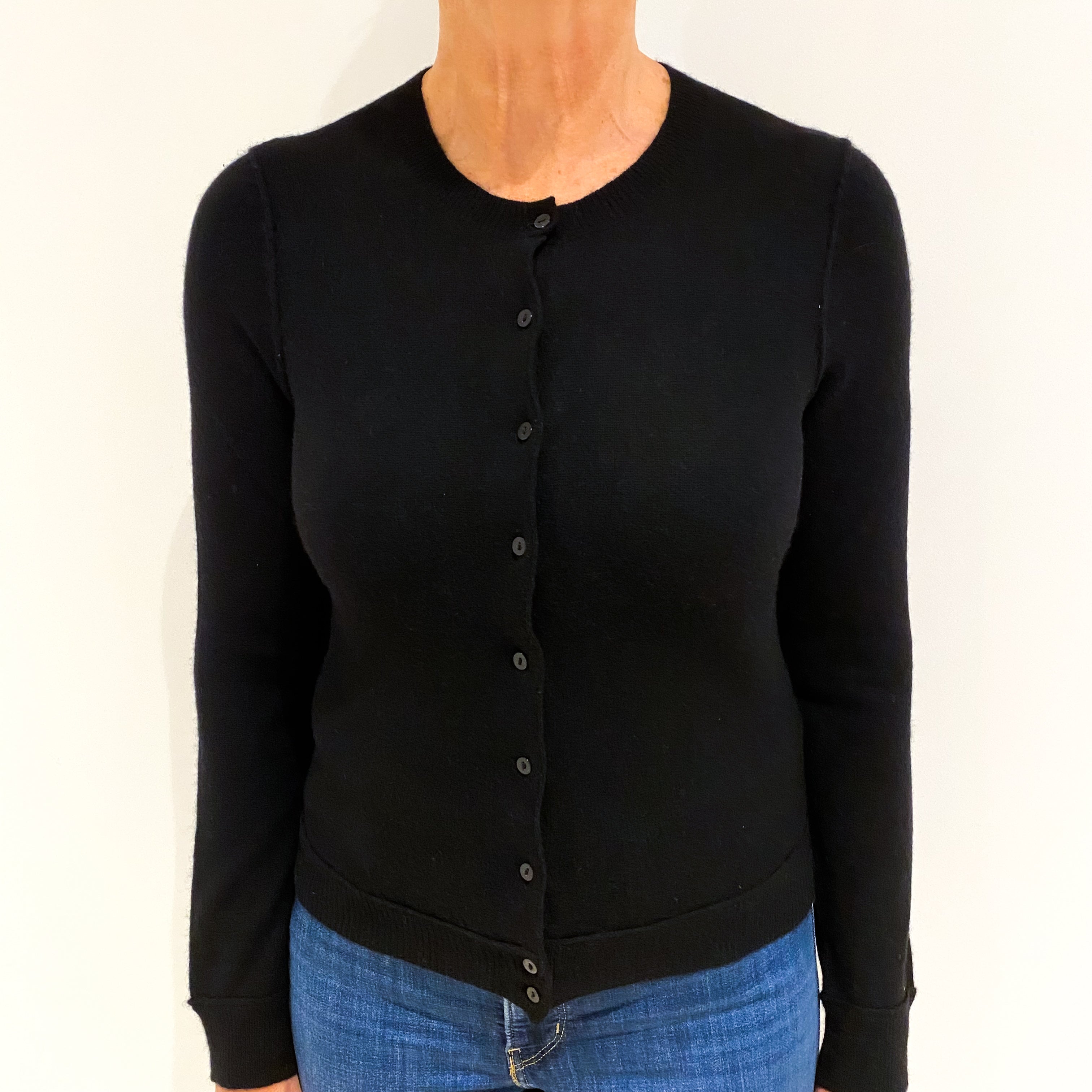 Black Cashmere Crew Neck Cardigan Medium