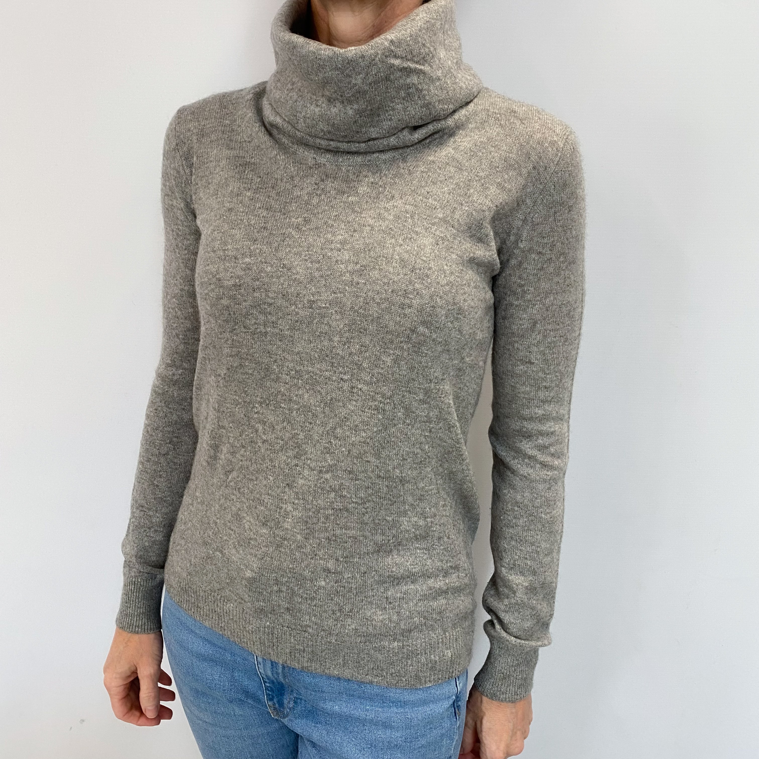 Smoke Grey Cashmere Cowl Neck Jumper Small