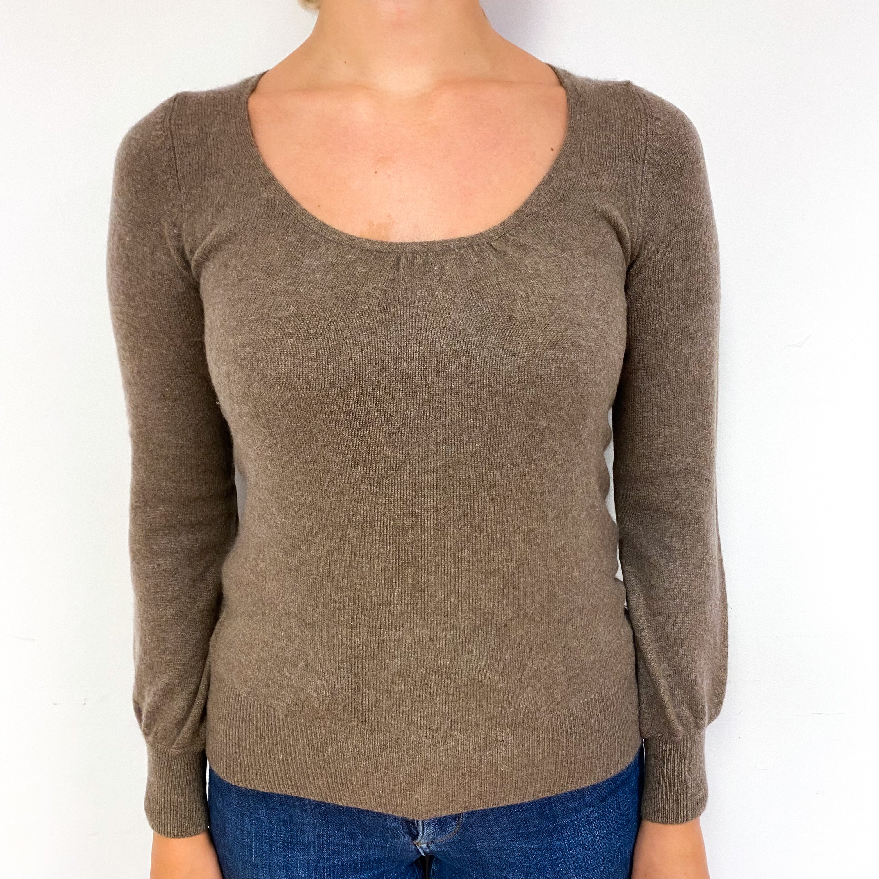 Mocha Brown Cashmere Gathered Scoop Neck Jumper Small