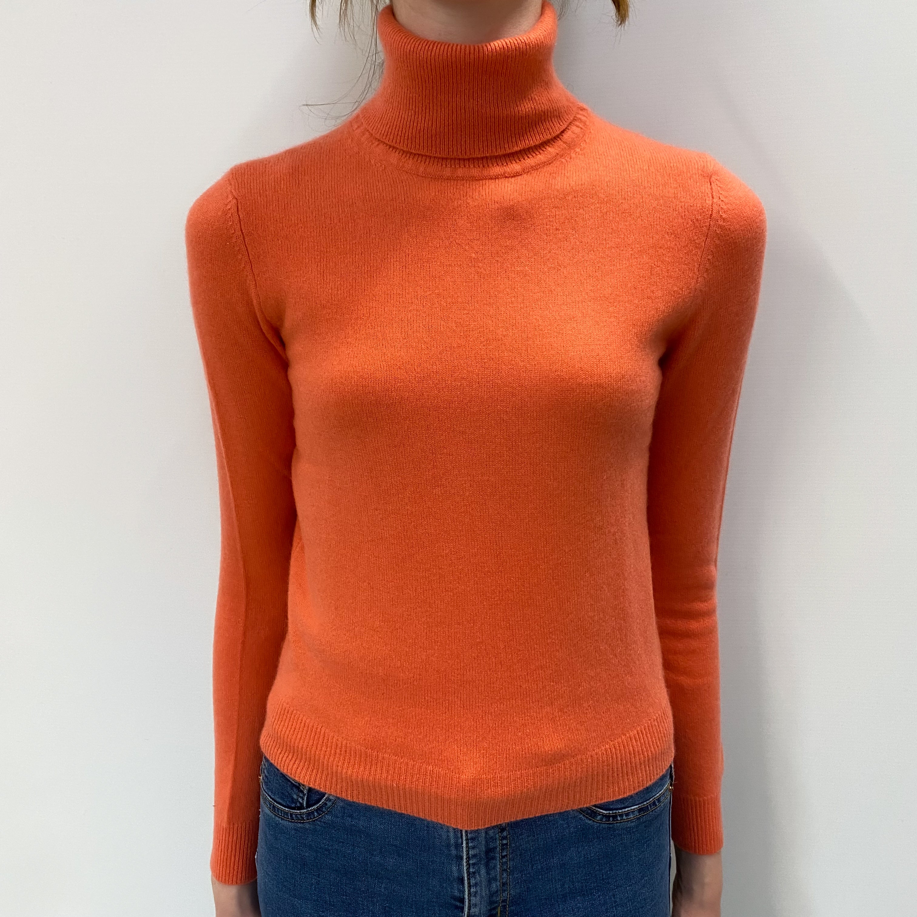 Coral Orange Cashmere Polo Neck Jumper Extra Small