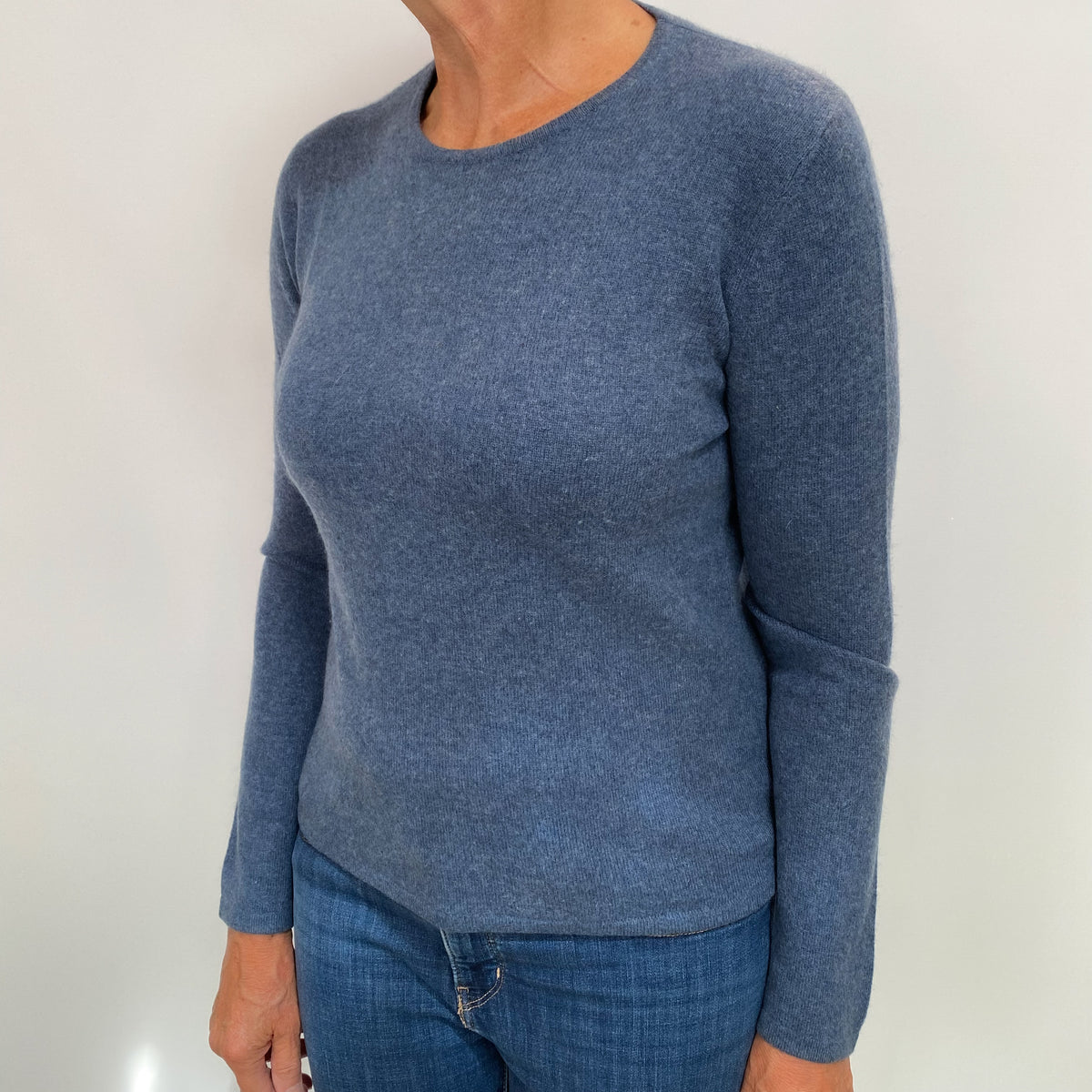 Deep Denim Blue Cashmere Crew Neck Jumper Medium