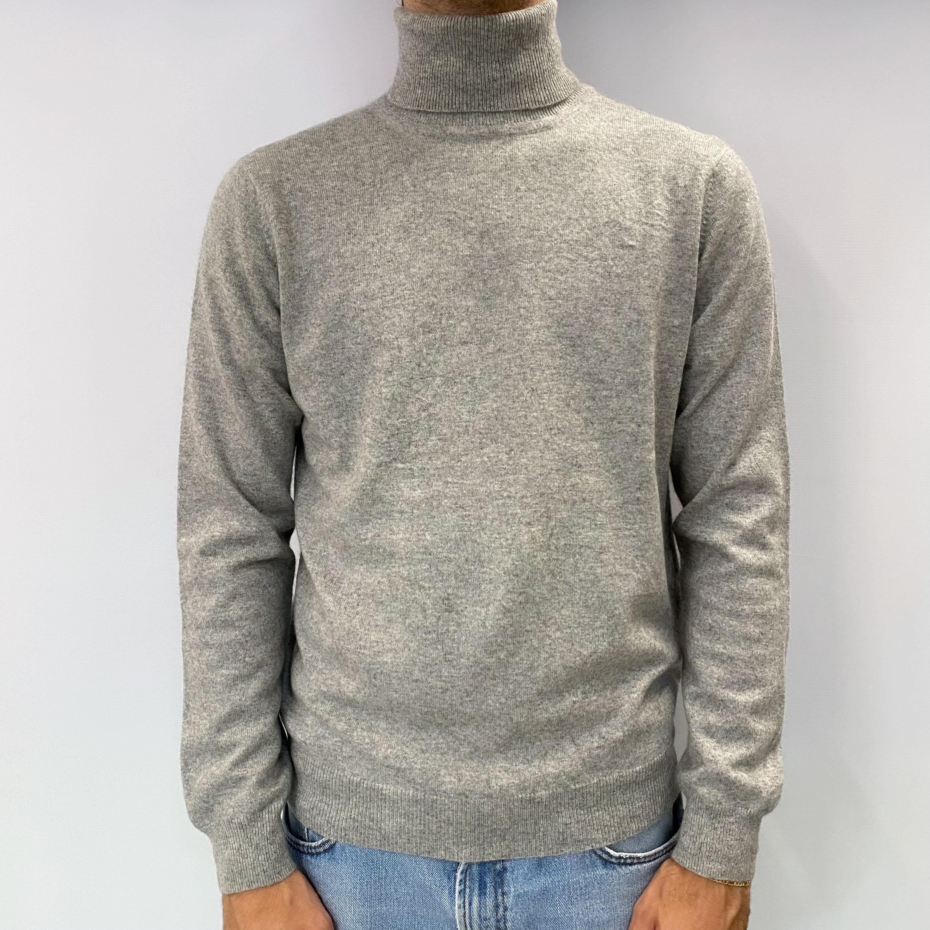 Men's Smoke Grey Cashmere Polo Neck Jumper Medium