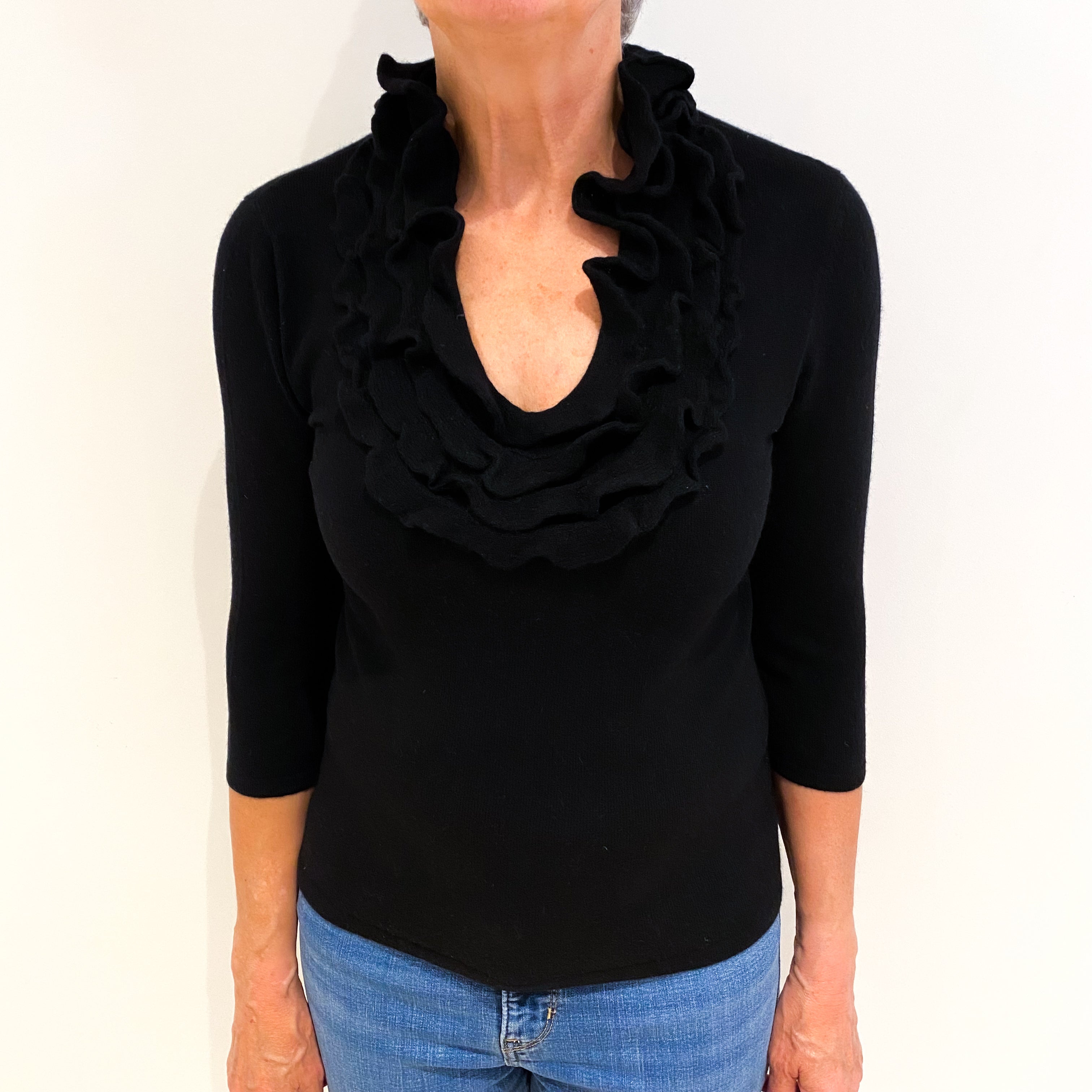 Black Cashmere V Neck Jumper Medium