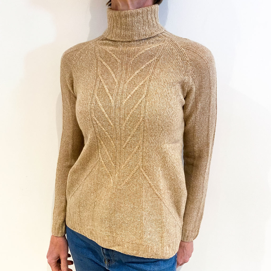 Caramel Marl Textured Cashmere Polo Neck Jumper Small