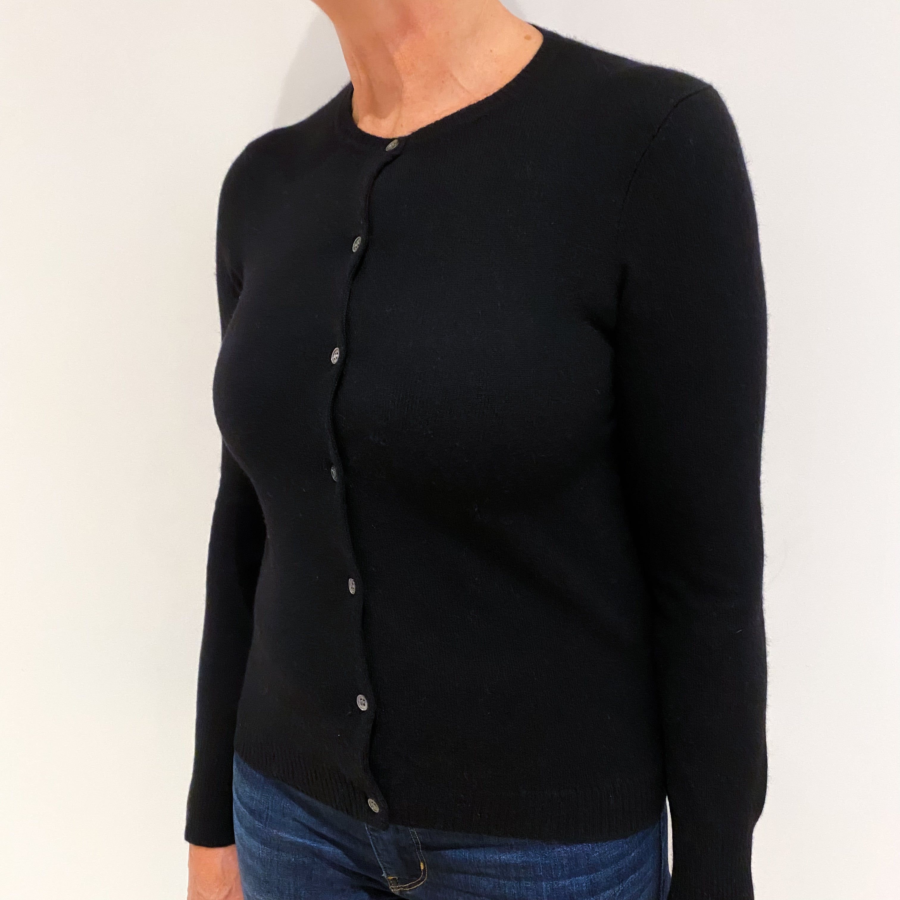 Black Cashmere Crew Neck Cardigan Medium