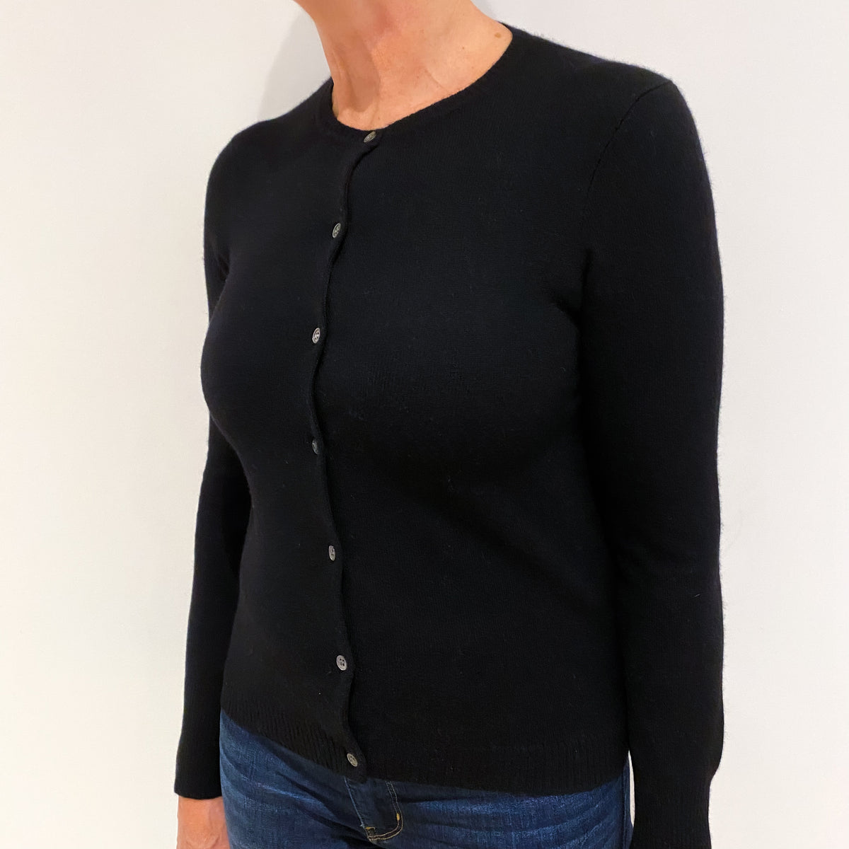 Black Cashmere Crew Neck Cardigan Medium