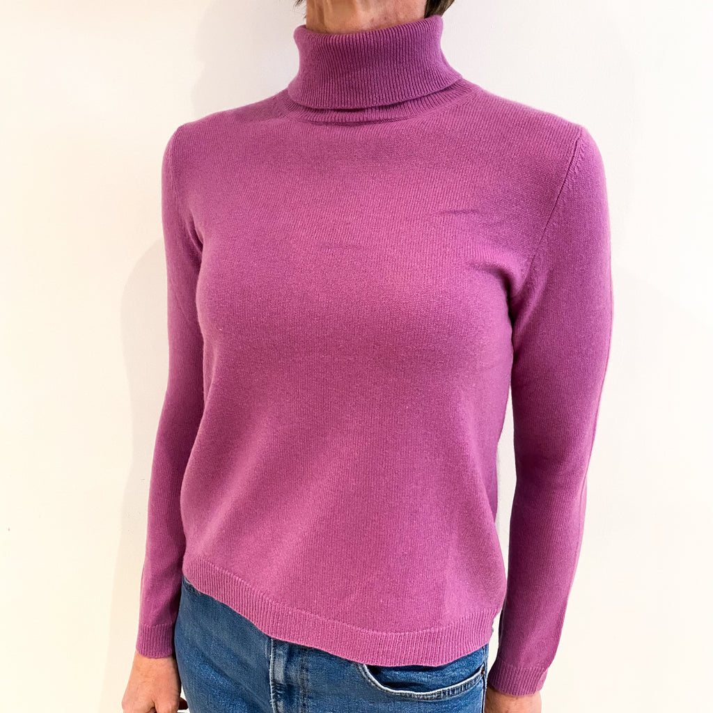 Loganberry Pink Cashmere Polo Neck Jumper Small