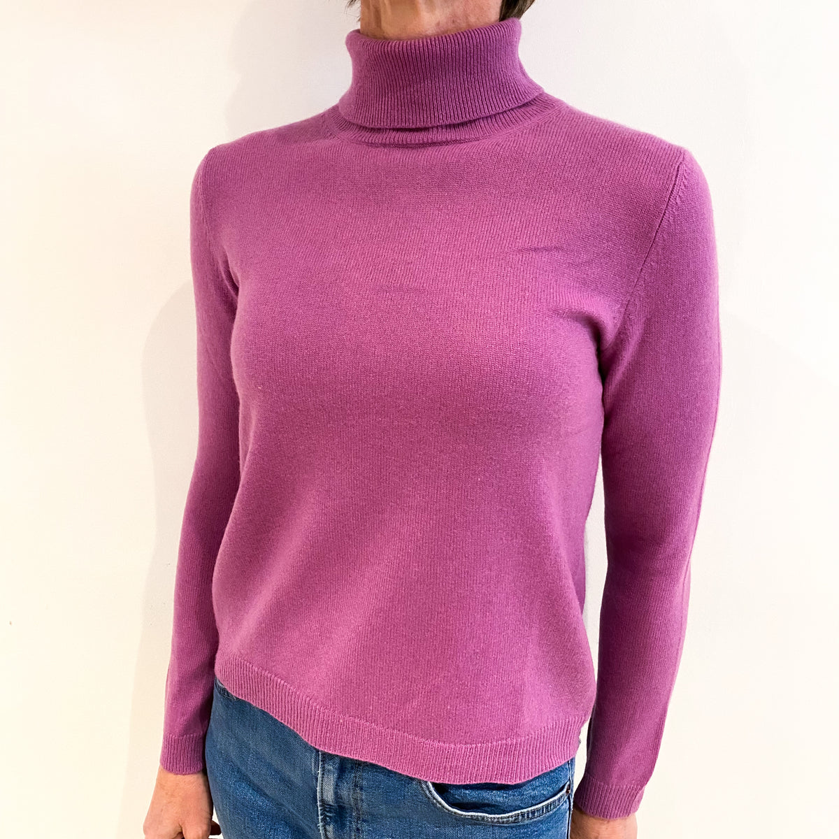 Loganberry Pink Cashmere Polo Neck Jumper Small