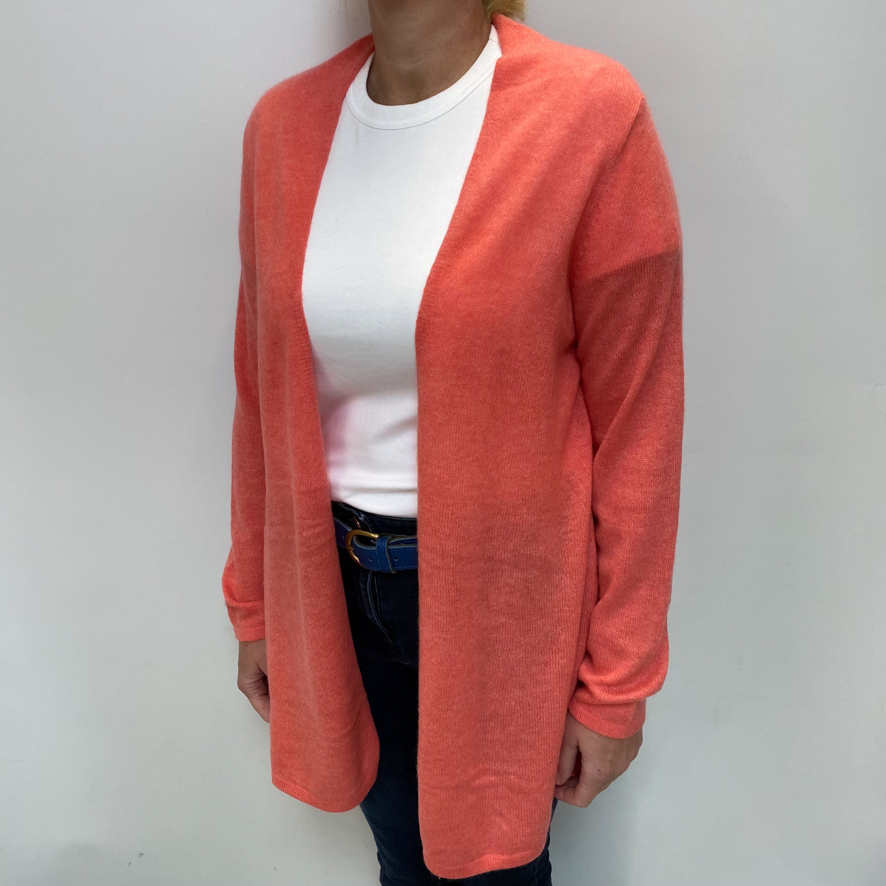 Pure Coral Pink Cashmere Edge to Edge Cardigan Large