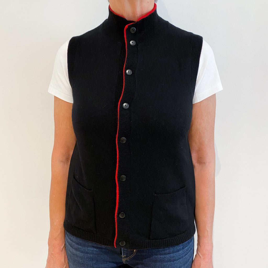Black and Scarlet Red Cashmere Reversible Gilet Medium