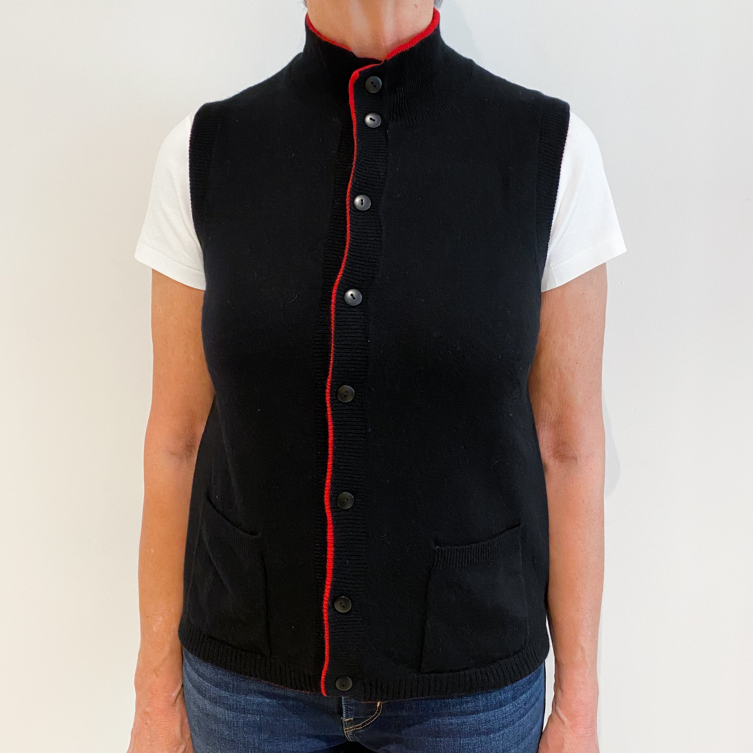 Black and Scarlet Red Cashmere Reversible Gilet Medium