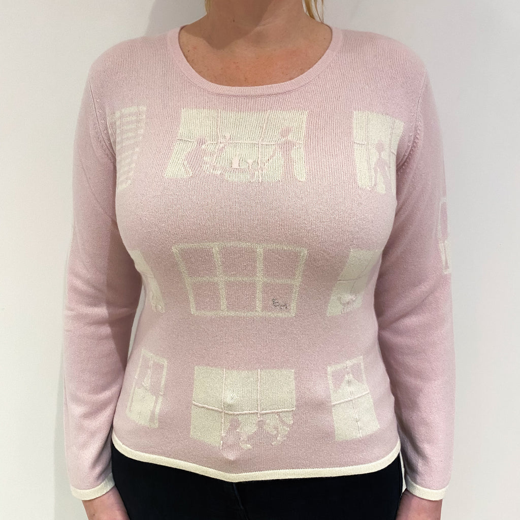 Pale Pink Design Cashmere Crew Neck Jumper Large