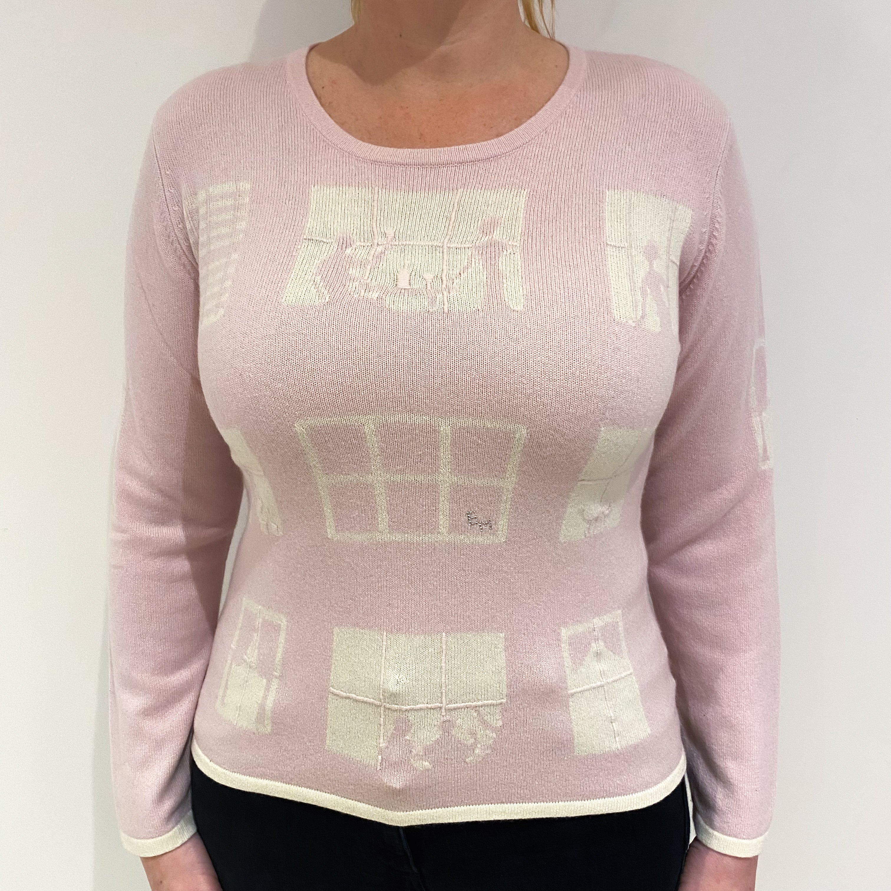 Pale Pink Design Cashmere Crew Neck Jumper Large