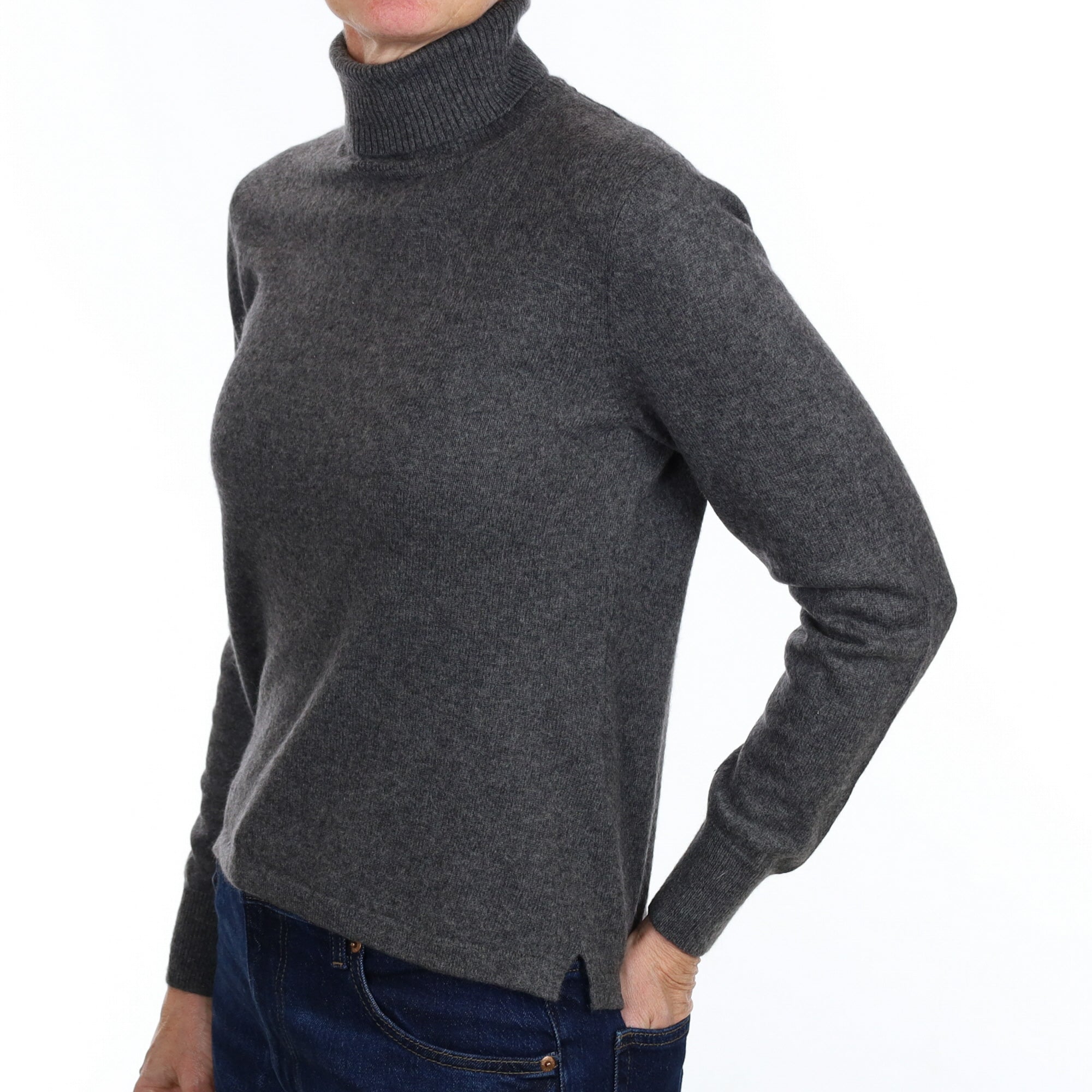 Slate Grey Cashmere Polo Neck Jumper Small