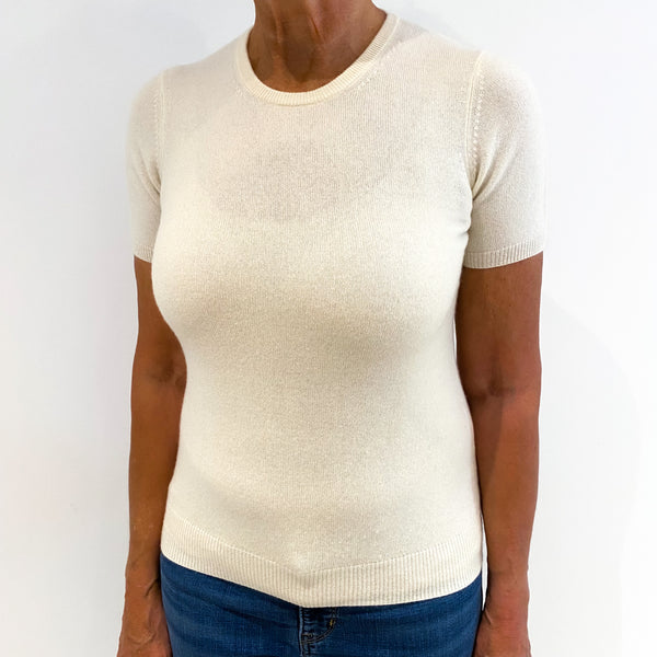 Cream Short Sleeved Cashmere Crew Neck Jumper Medium