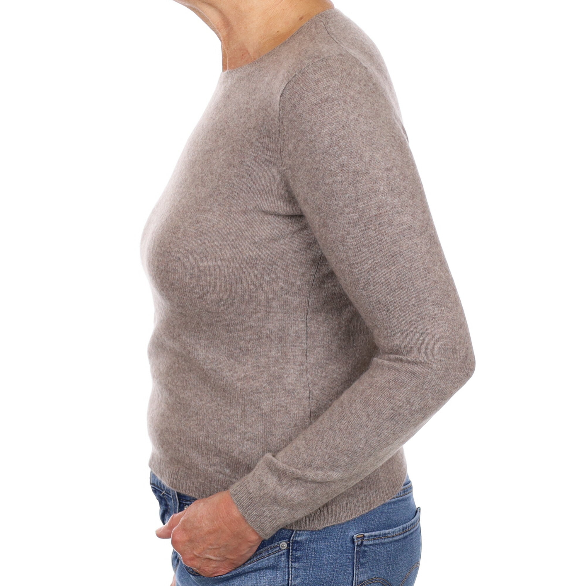 Mink Brown Cashmere Crew Neck Jumper Medium