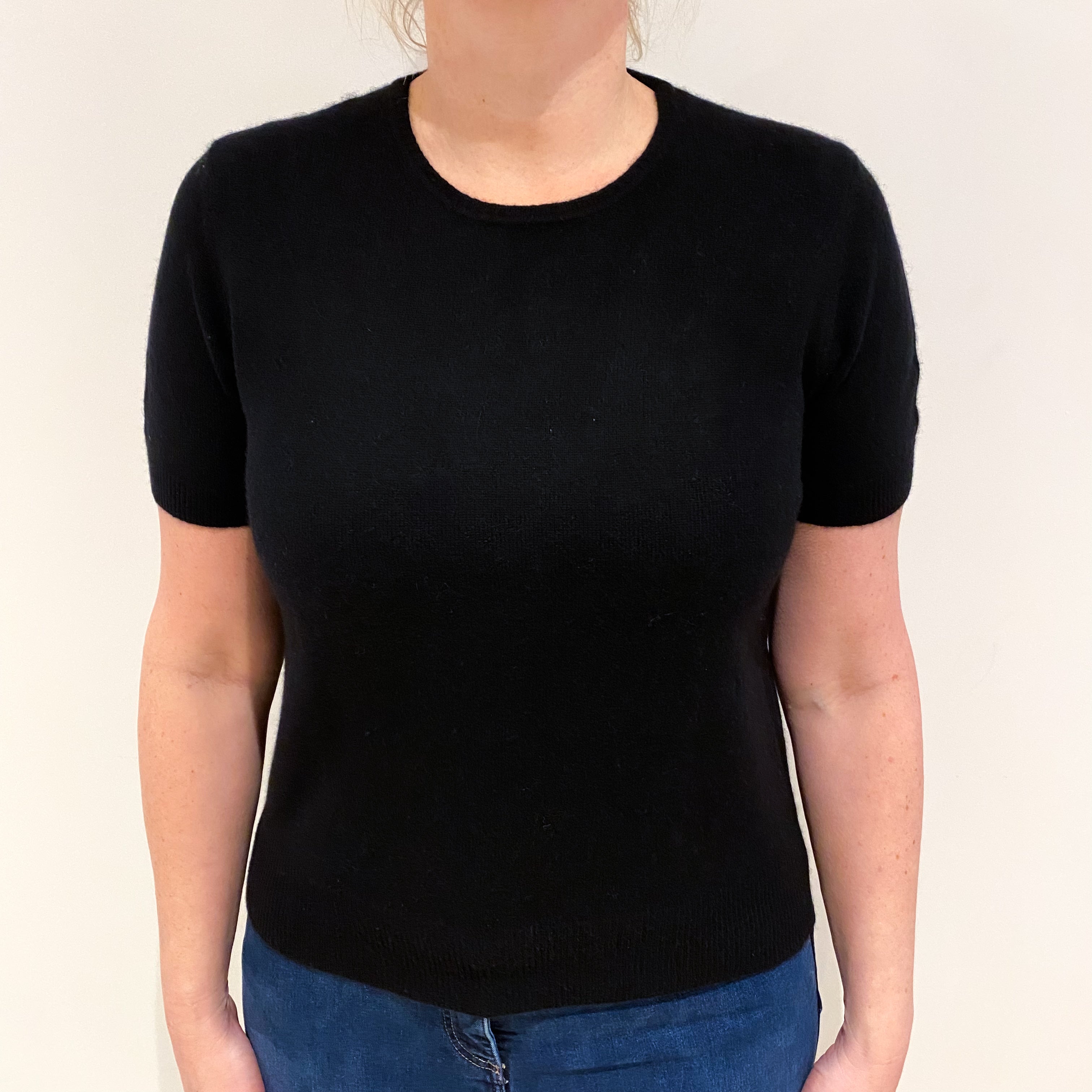 Black Cashmere Short Sleeved Crew Neck Jumper Large