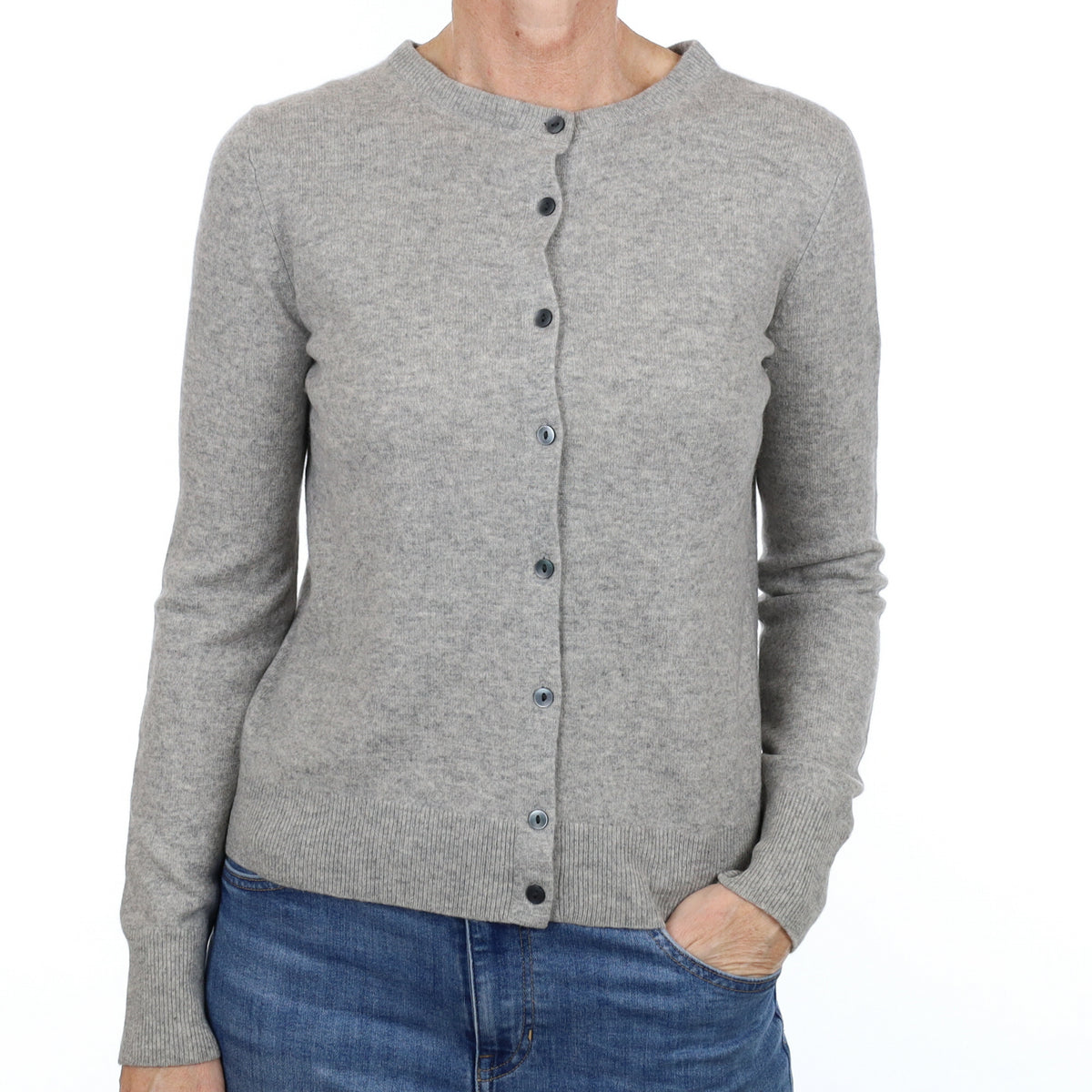 Smoke Grey Cashmere Crew Neck Cardigan Small
