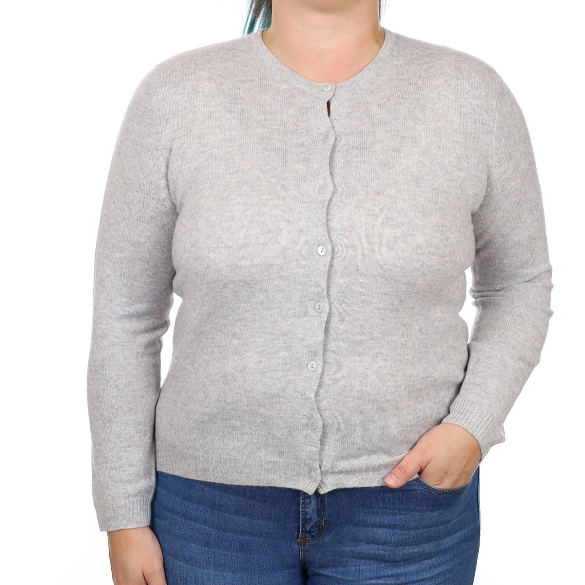 Smoke Grey Cashmere Crew Neck Cardigan Large