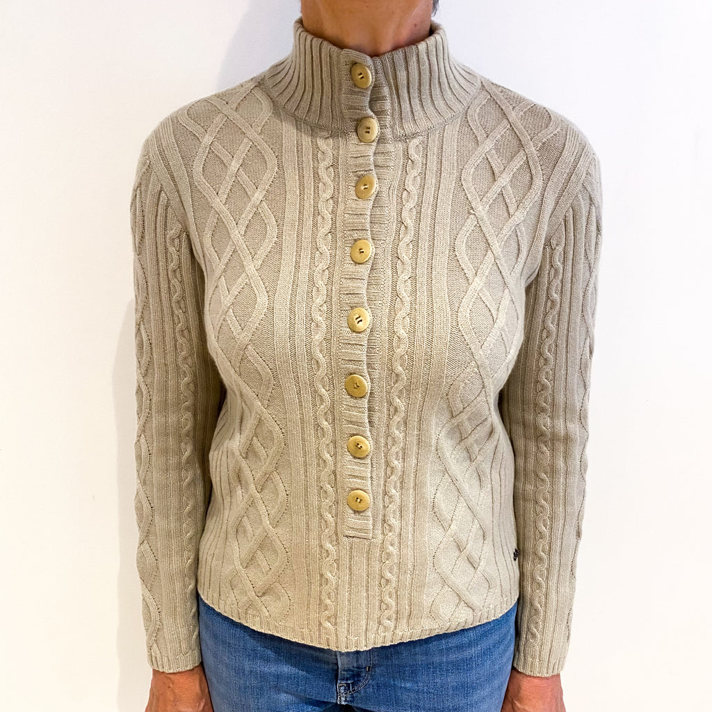 Deep Beige Cashmere Turtle Neck Cardigan Medium