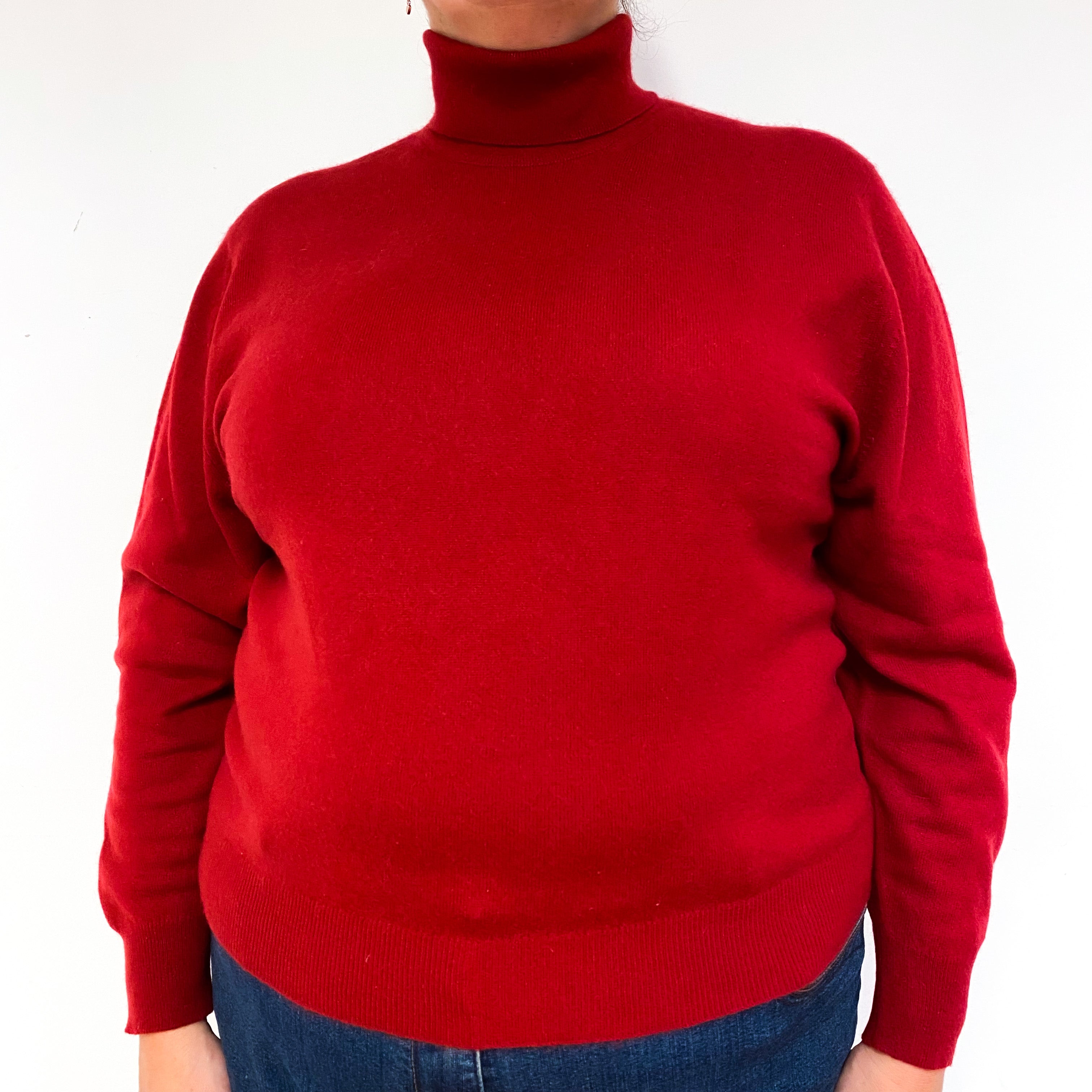 Crimson Red Cashmere Polo Neck Jumper Extra Large
