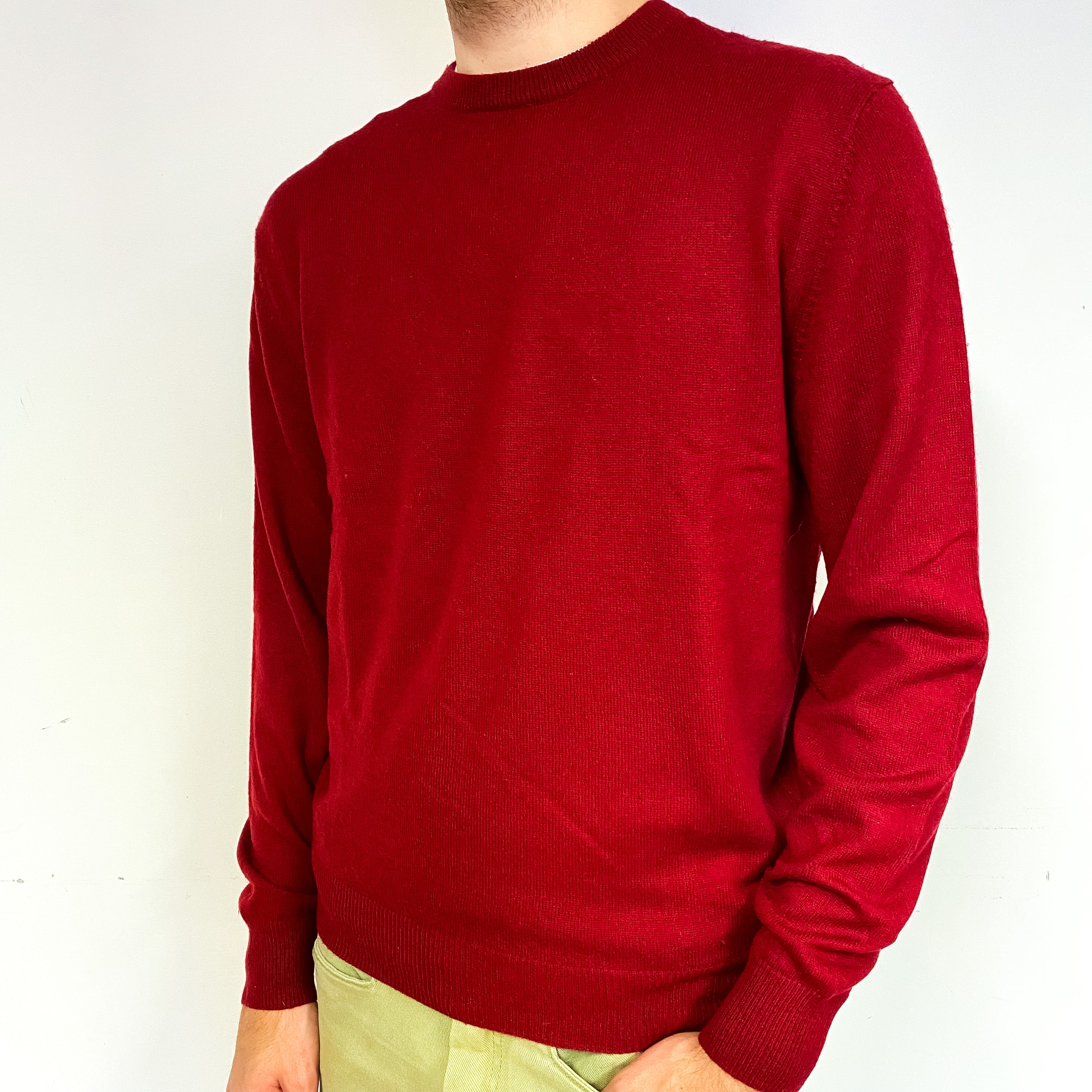 Men's Crimson Red Cashmere Crew Neck Jumper Medium