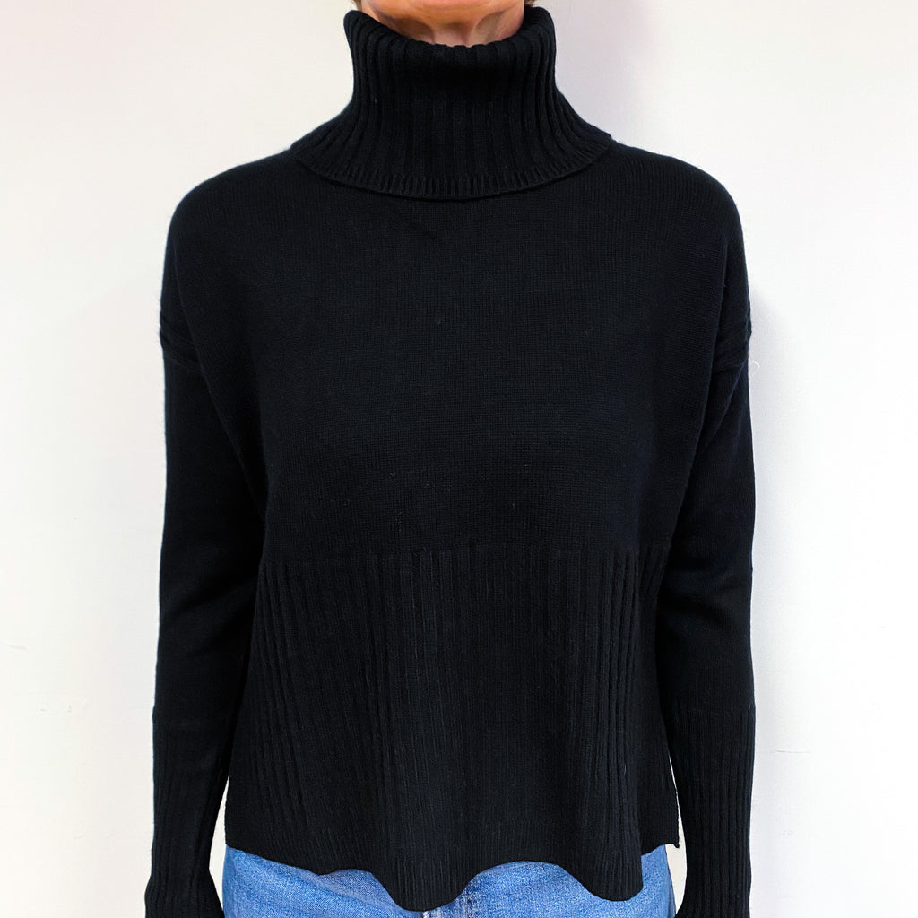 Black Cashmere Polo Neck Jumper Medium